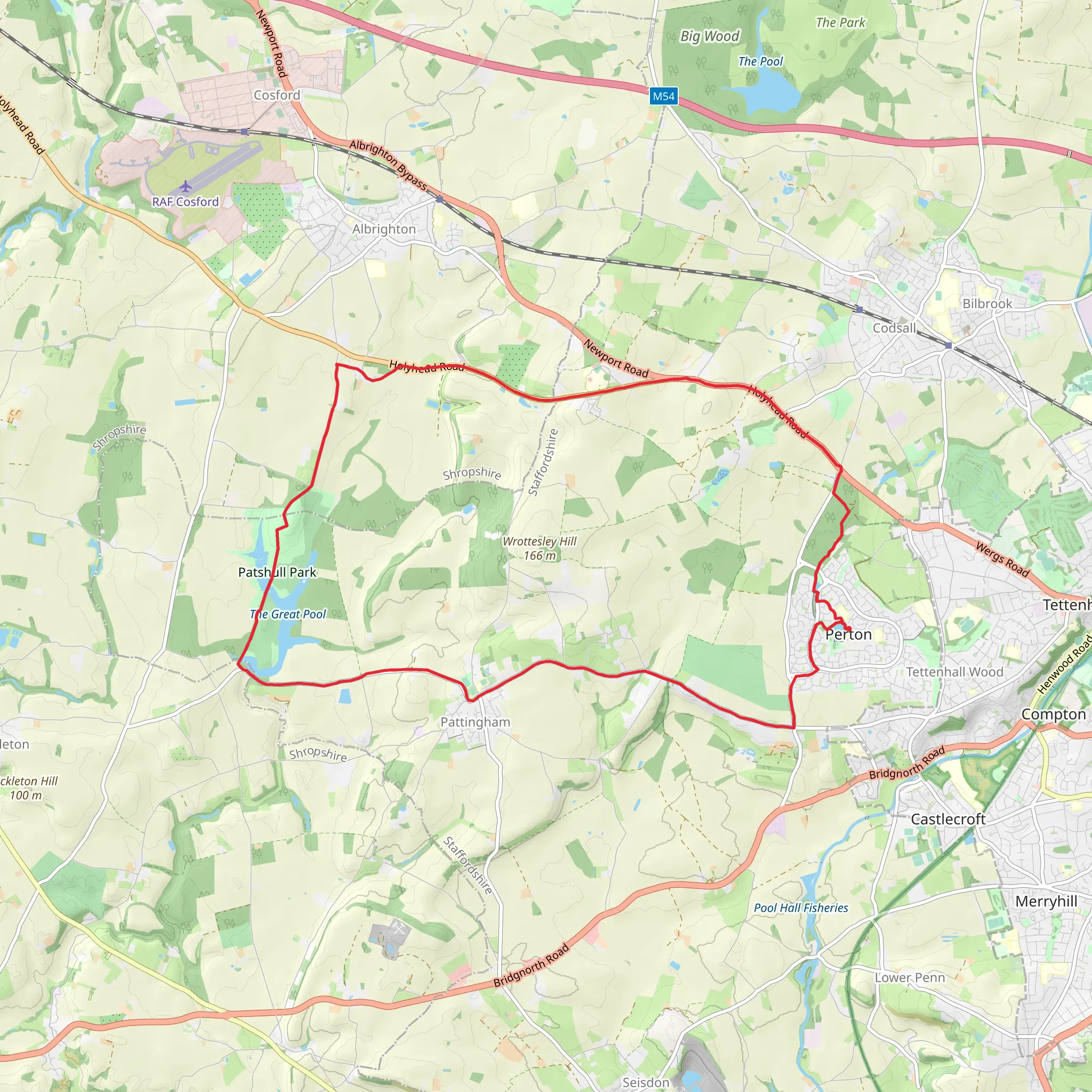 Perton, Boningale and Pattingham Loop mobile static map