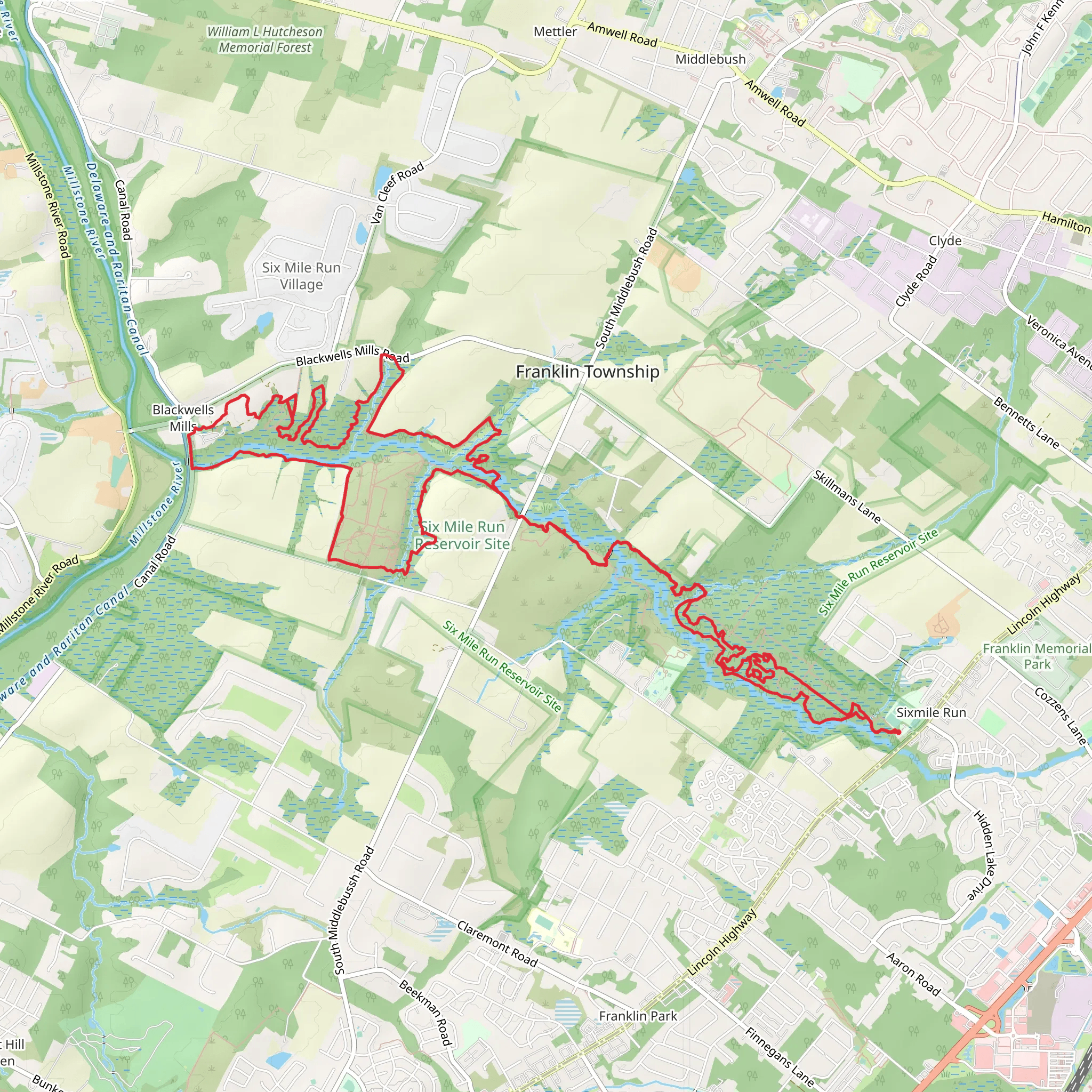Red, Orange and Blue Trail - Six Mile Run mobile static map