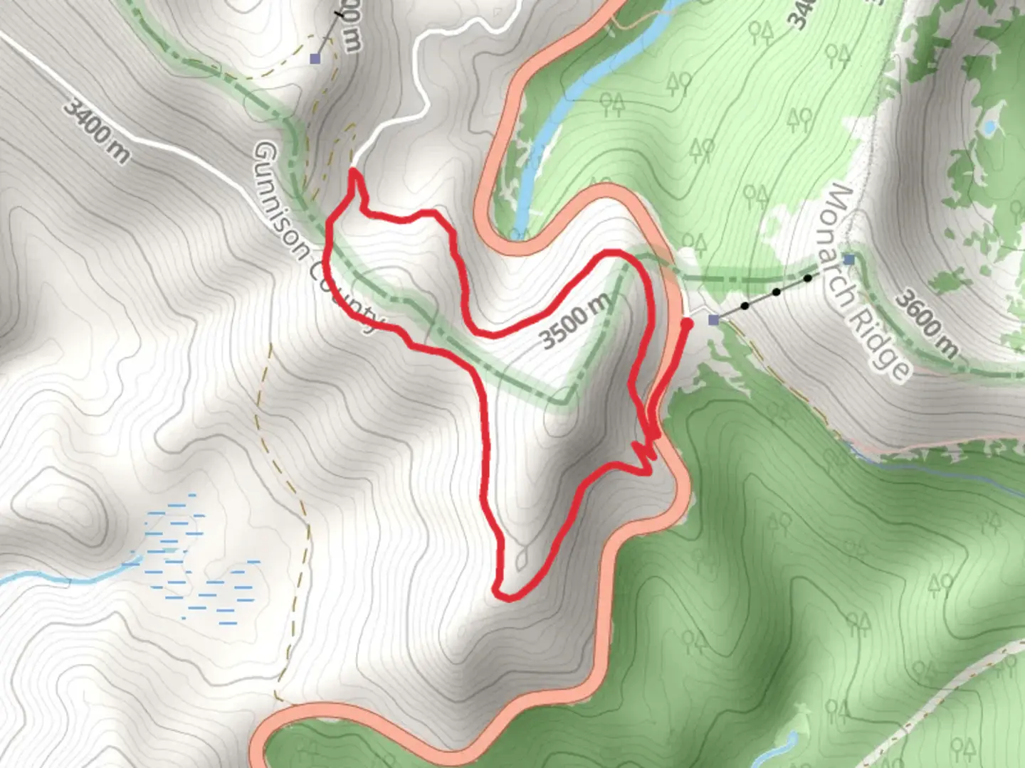 An image depicting the trail Old Monarch Pass Loop and its surrounding area.