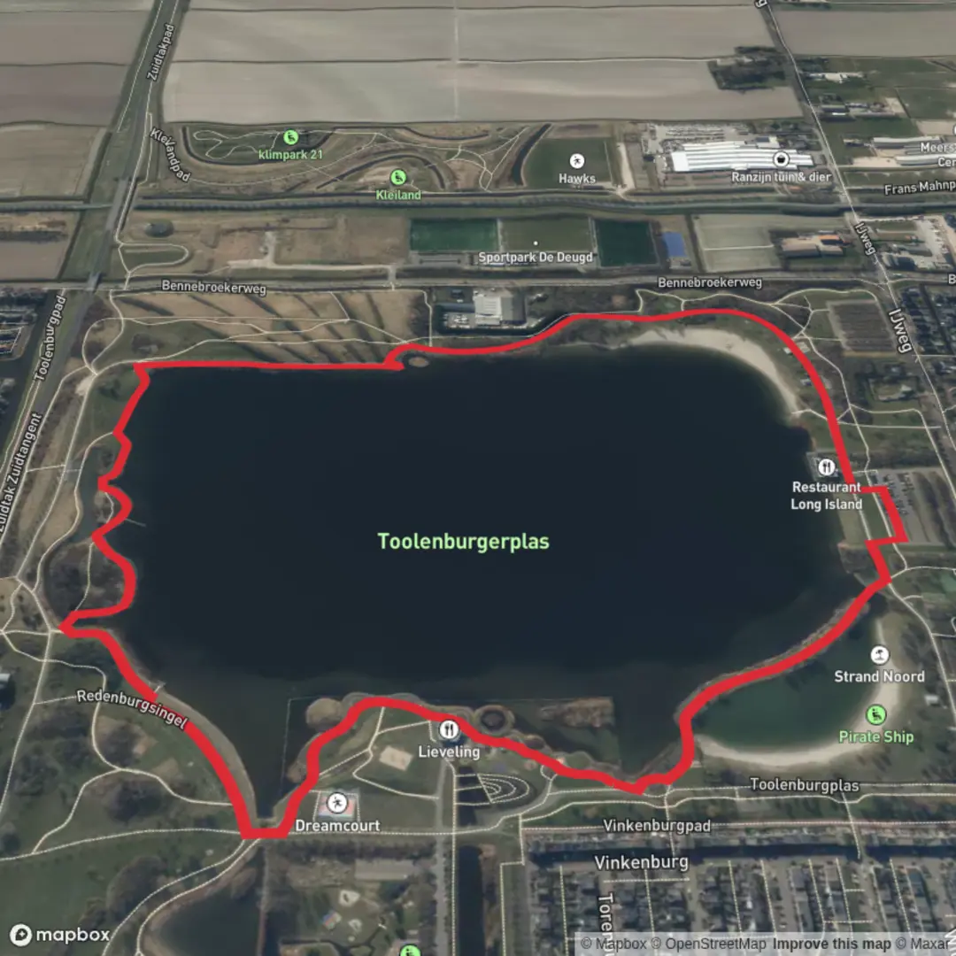 An image depicting the trail Toolenburgerplad Loop and its surrounding area.