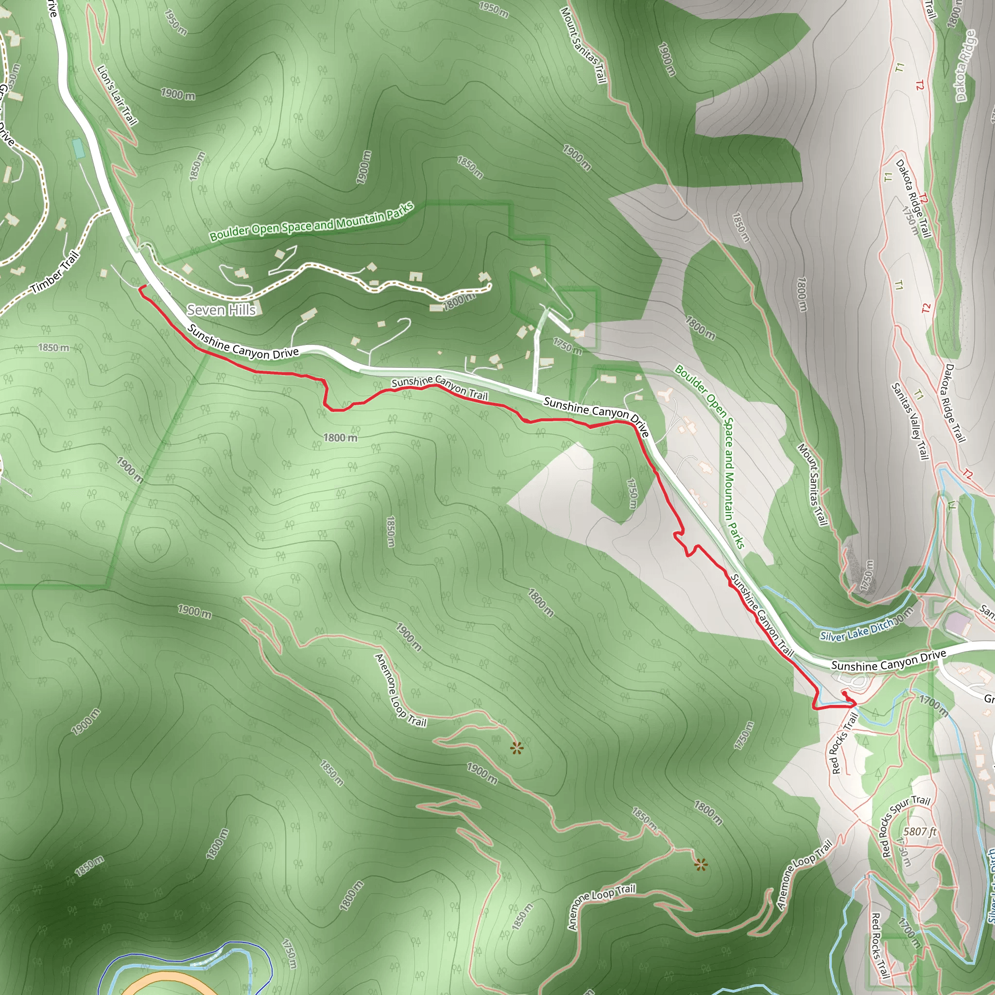 Sunshine Canyon Trail mobile static map