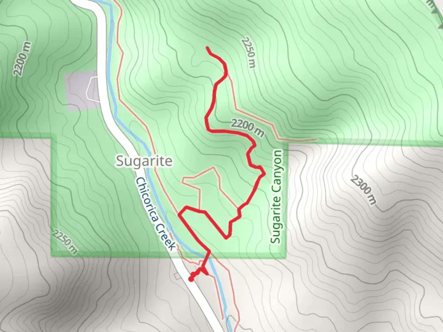 An image depicting the trail Chicorica Trail and Prospect Out and Back and its surrounding area.