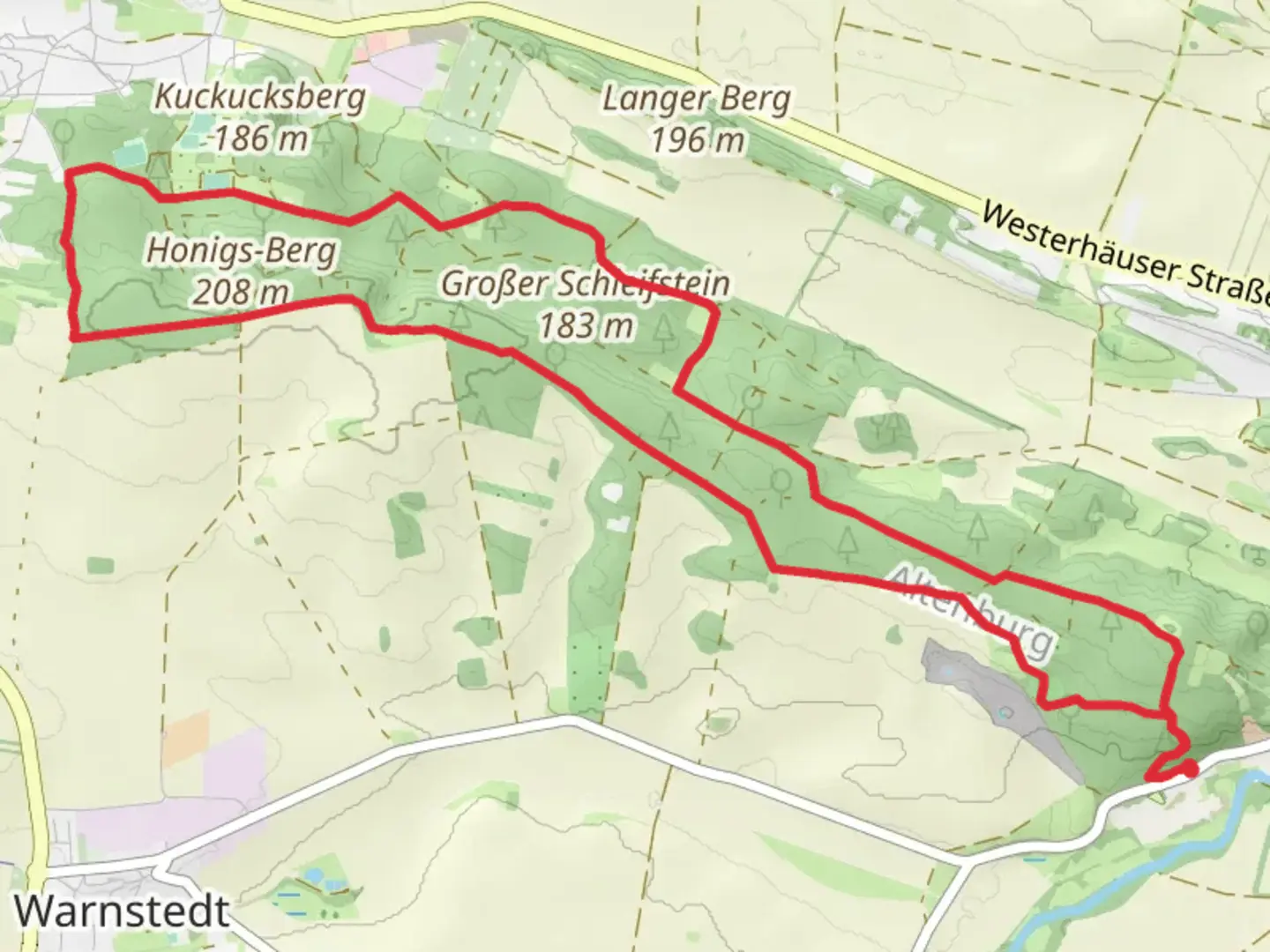 An image depicting the trail Großer Schleifstein and Honigs-Berg Loop and its surrounding area.