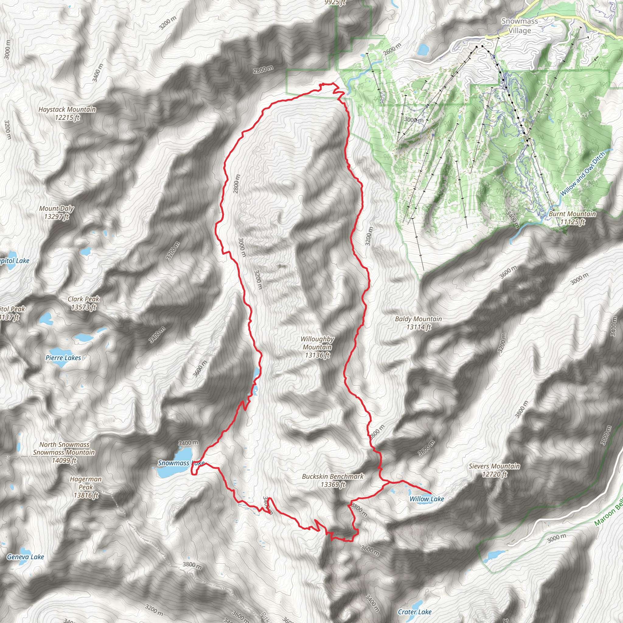 Maroon-Snowmass, Buckskin Pass, Willow Lake and East Snowmass Loop Trail mobile static map