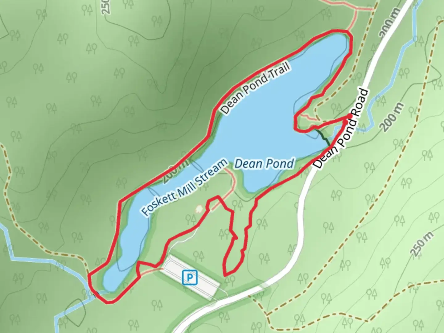 An image depicting the trail Dean Pond Loop and its surrounding area.