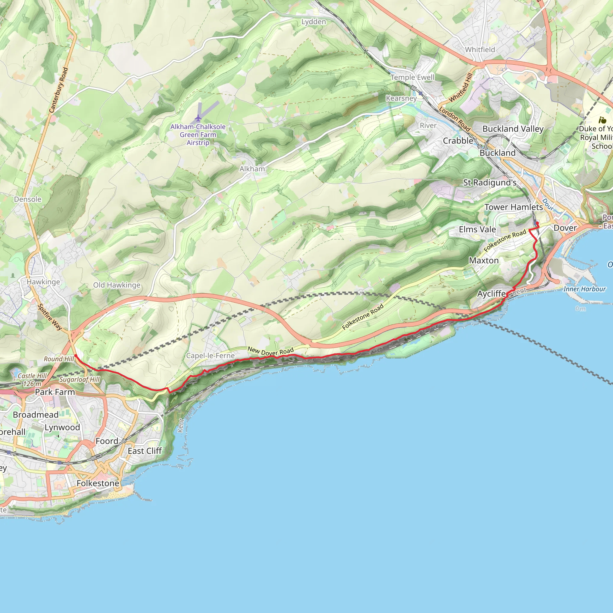 Hawkinge to Dover Walk mobile static map