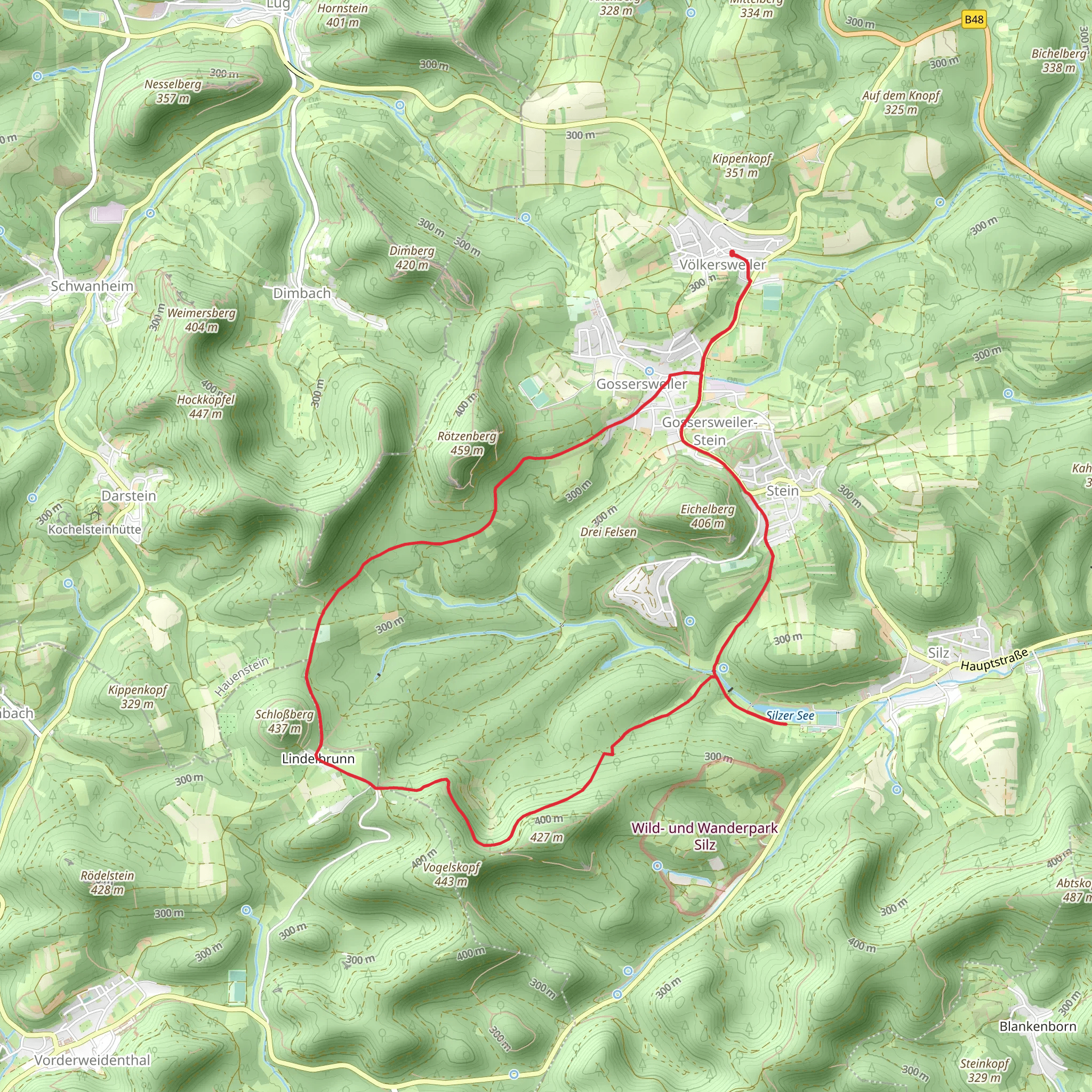 Silzer See via Felsenweg Gossersweiler Stein and Rundwanderweg 26 Silz mobile static map