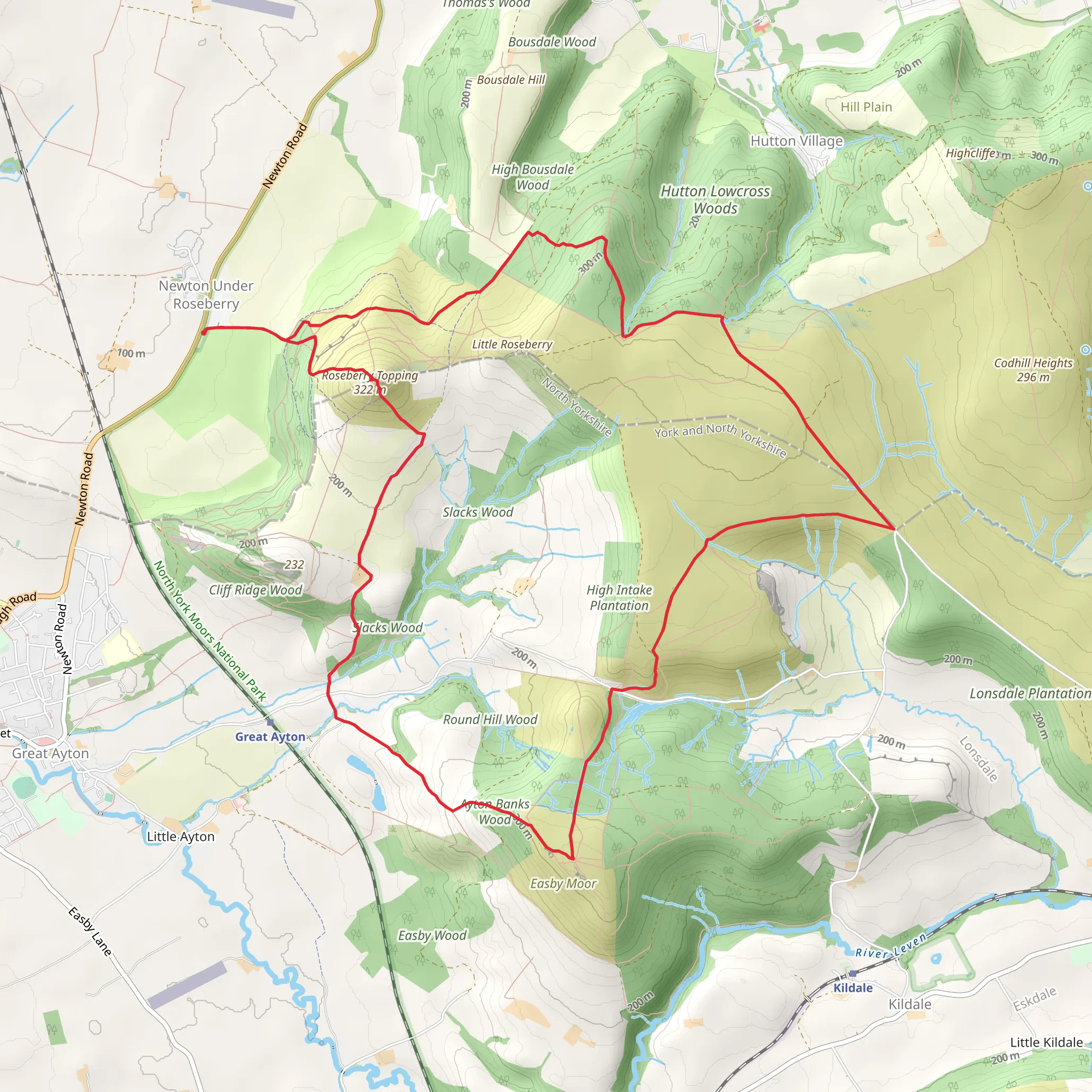 Roseberry Common, Ayton Banks Wood and Roseberry Topping Loop mobile static map