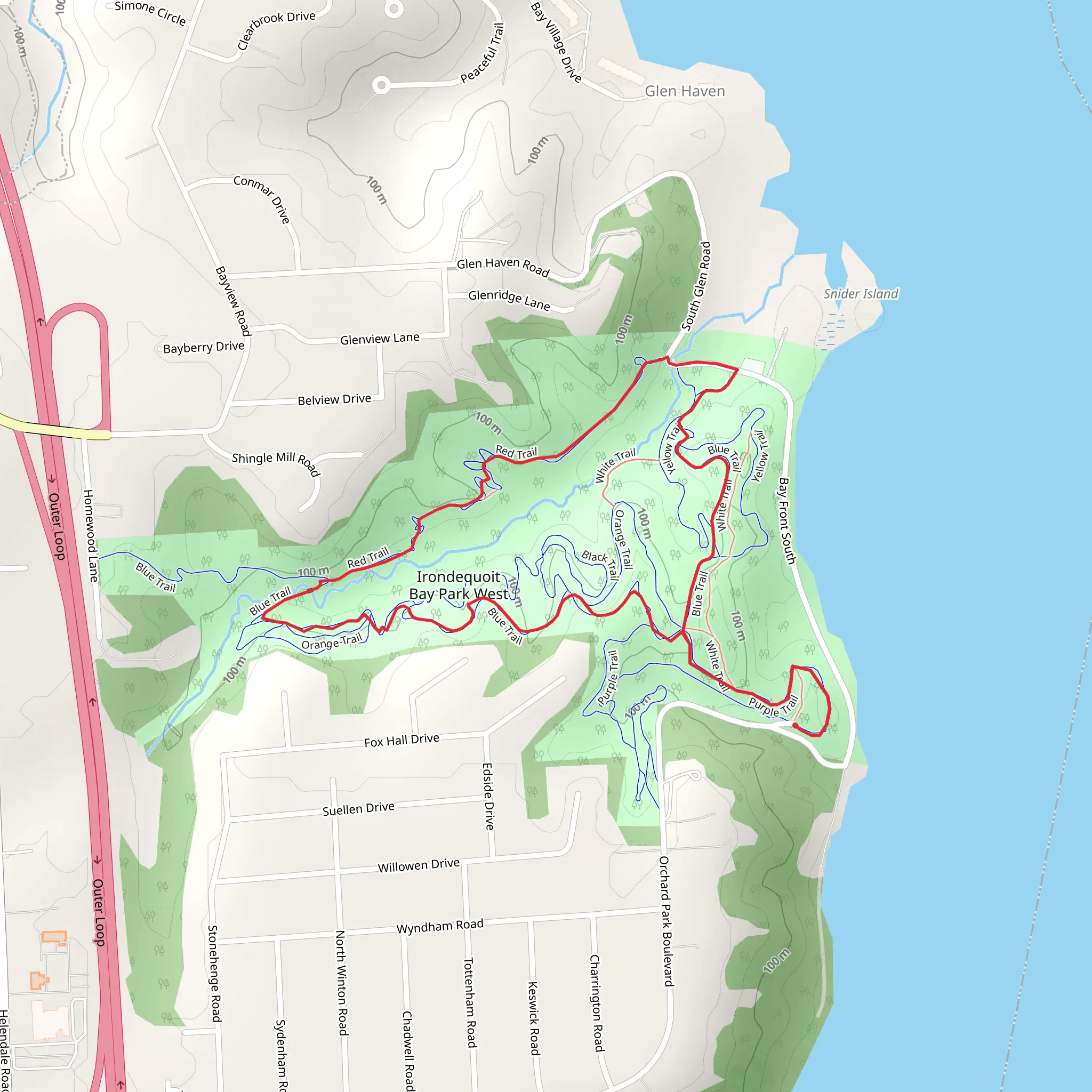 Irondequoit Bay Park West Loop from Orchard Park Boulevard mobile static map