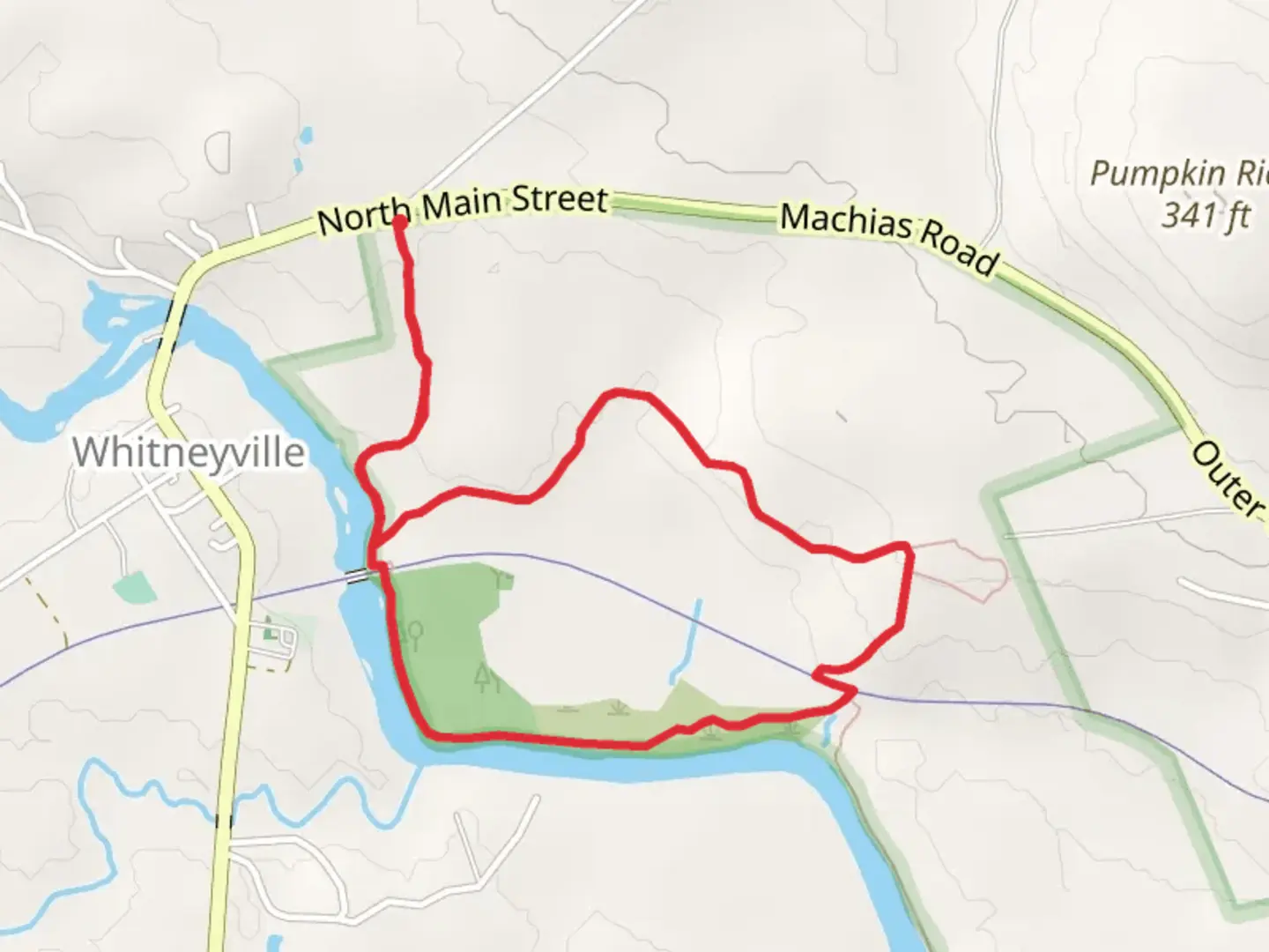 An image depicting the trail Machias River Loop via Money Island Trail and its surrounding area.
