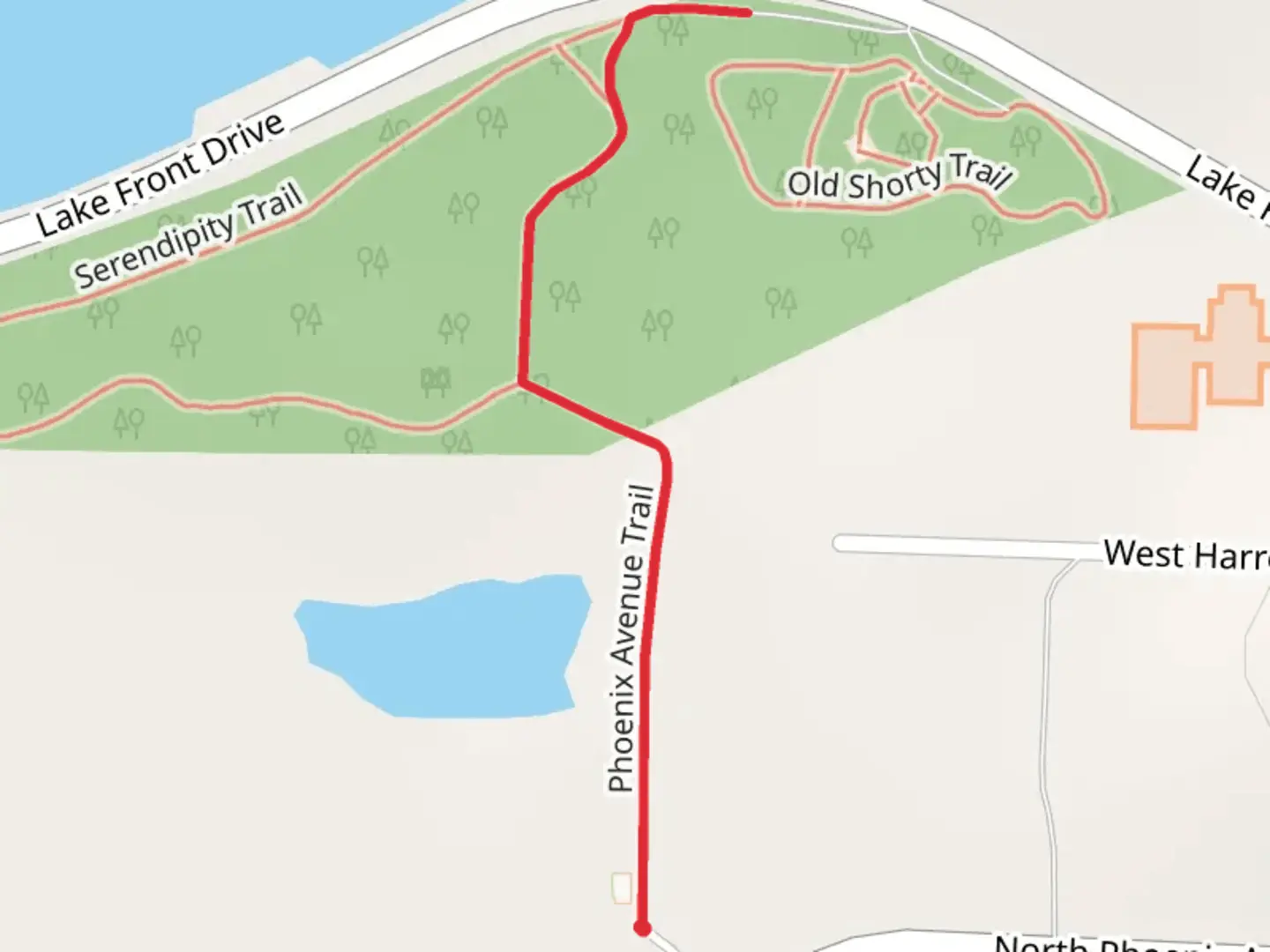 An image depicting the trail Phoenix Avenue via Serendipity Trail and its surrounding area.