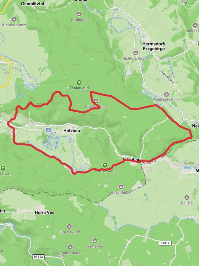 An image depicting the trail Holzhau Loop and its surrounding area.