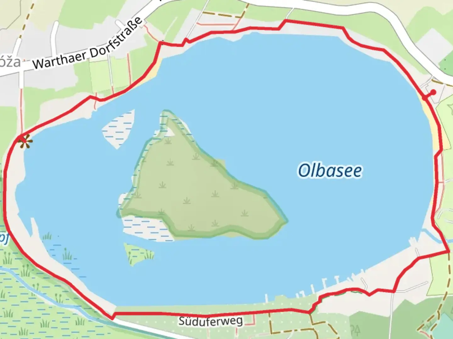 An image depicting the trail Olbasee Loop via Süduferweg and its surrounding area.