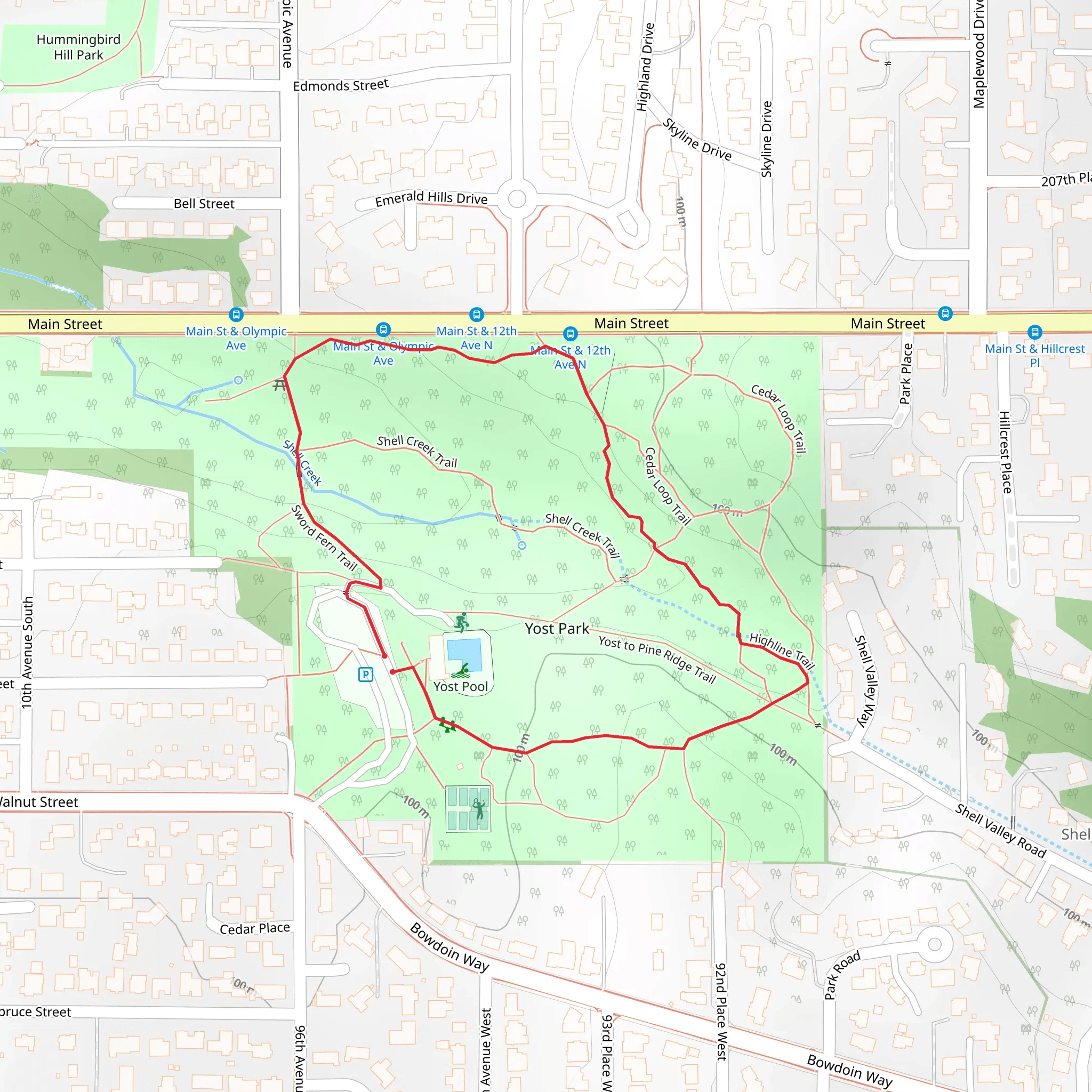 Highline Trail and Sword Fern Trail mobile static map