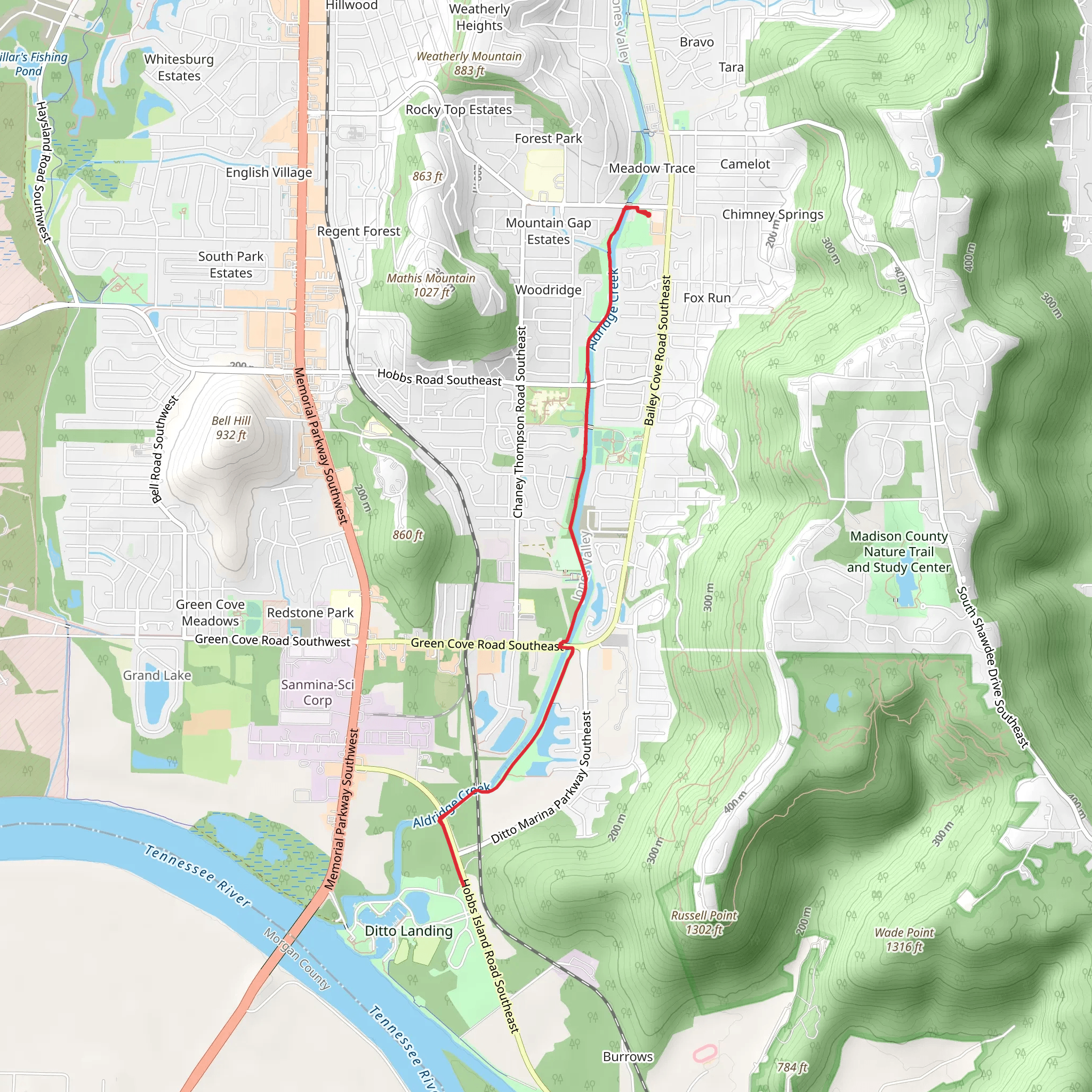 Aldridge Creek Greenway mobile static map