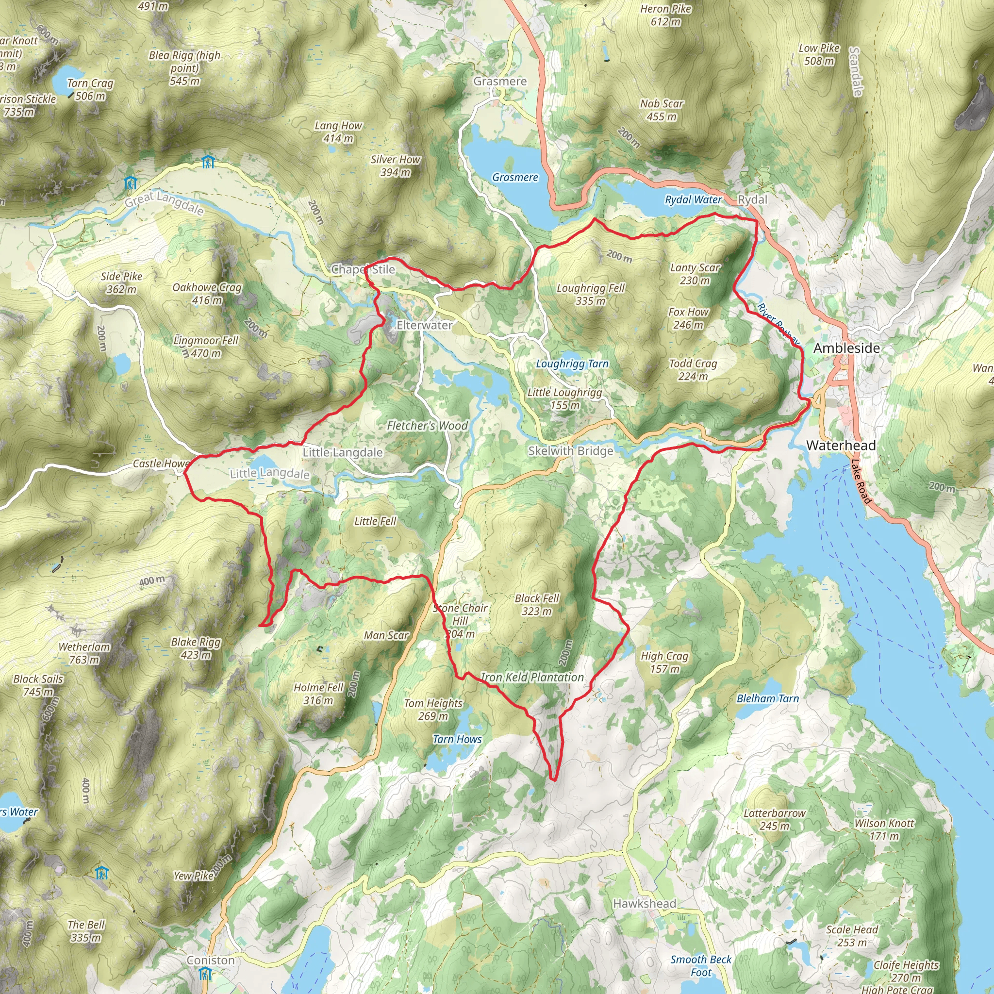 Chapel Stile, Brathay and Holme Ground Loop via Rydal Water mobile static map