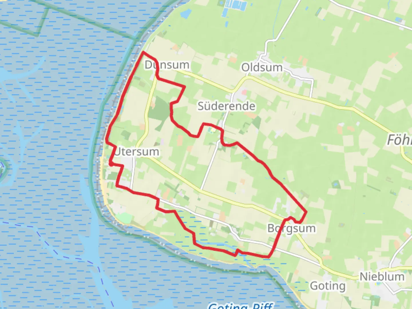 An image depicting the trail Utersum and Borgsum Loop and its surrounding area.