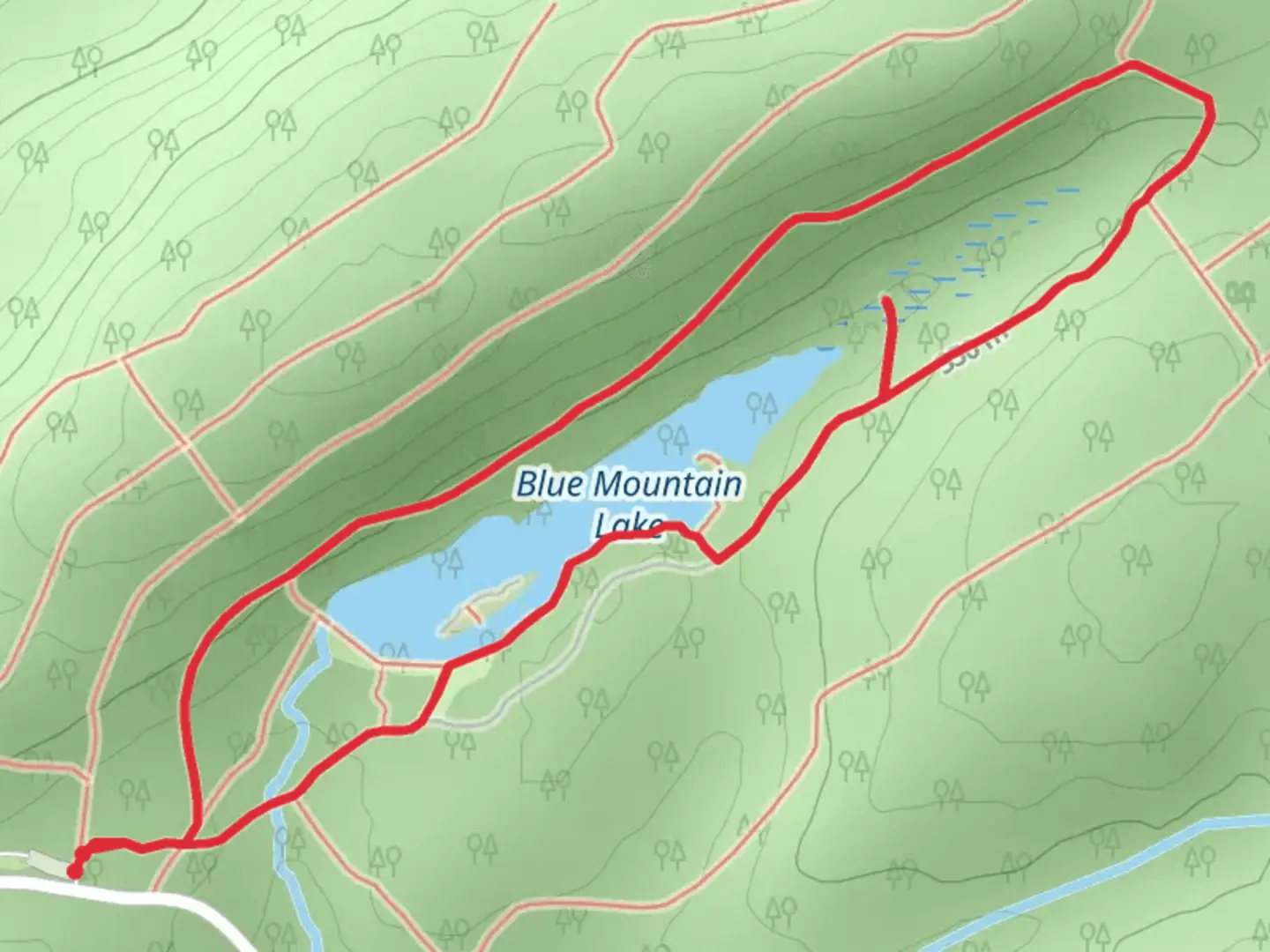 An image depicting the trail Blue Mountain Lake Loop and its surrounding area.