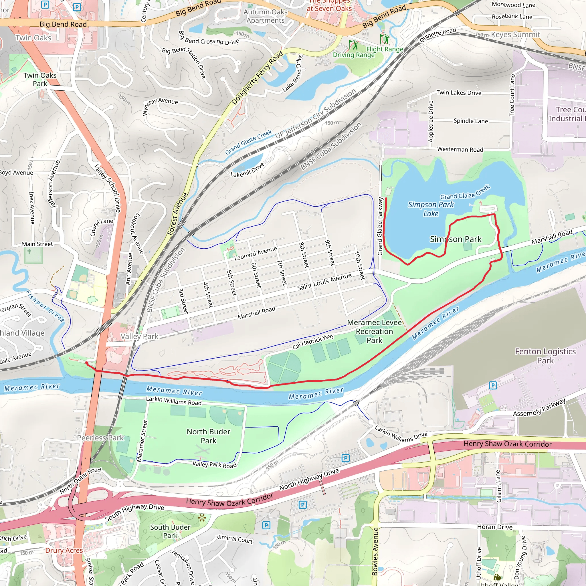 Simpson Park Lake - Meramec GreenwayOut and Back mobile static map