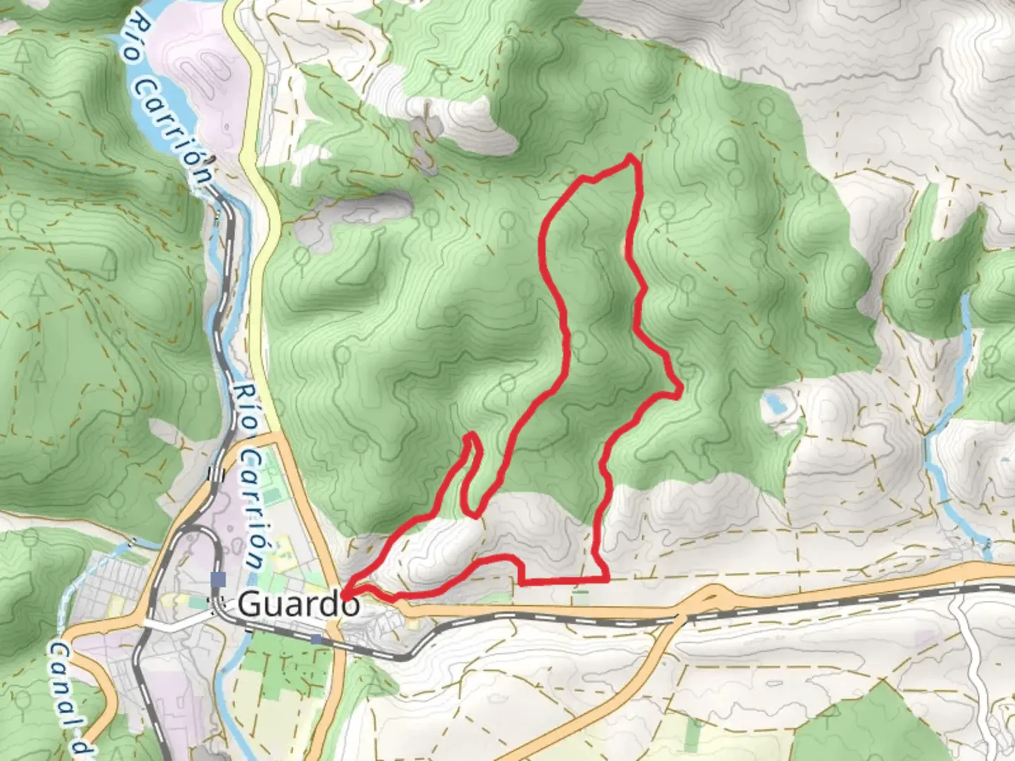 An image depicting the trail Route of the Merendillas PR P 16 and its surrounding area.