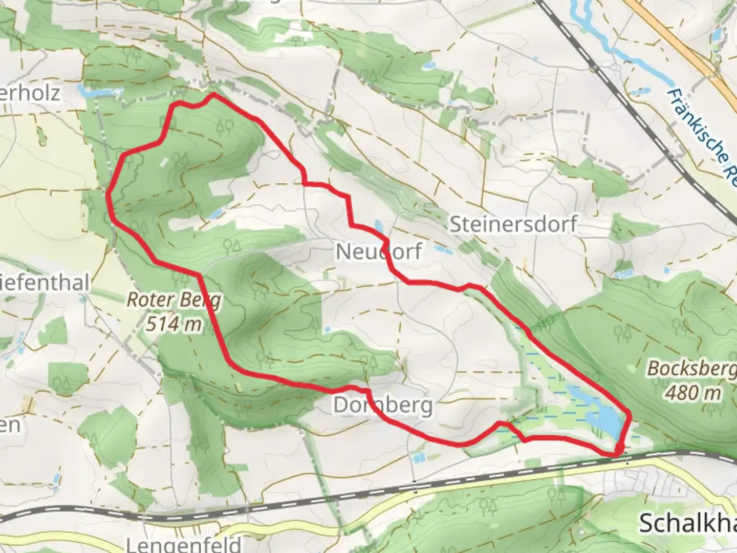 An image depicting the trail Dornberg to Walkmuhle Loop via Scheerweiher and its surrounding area.