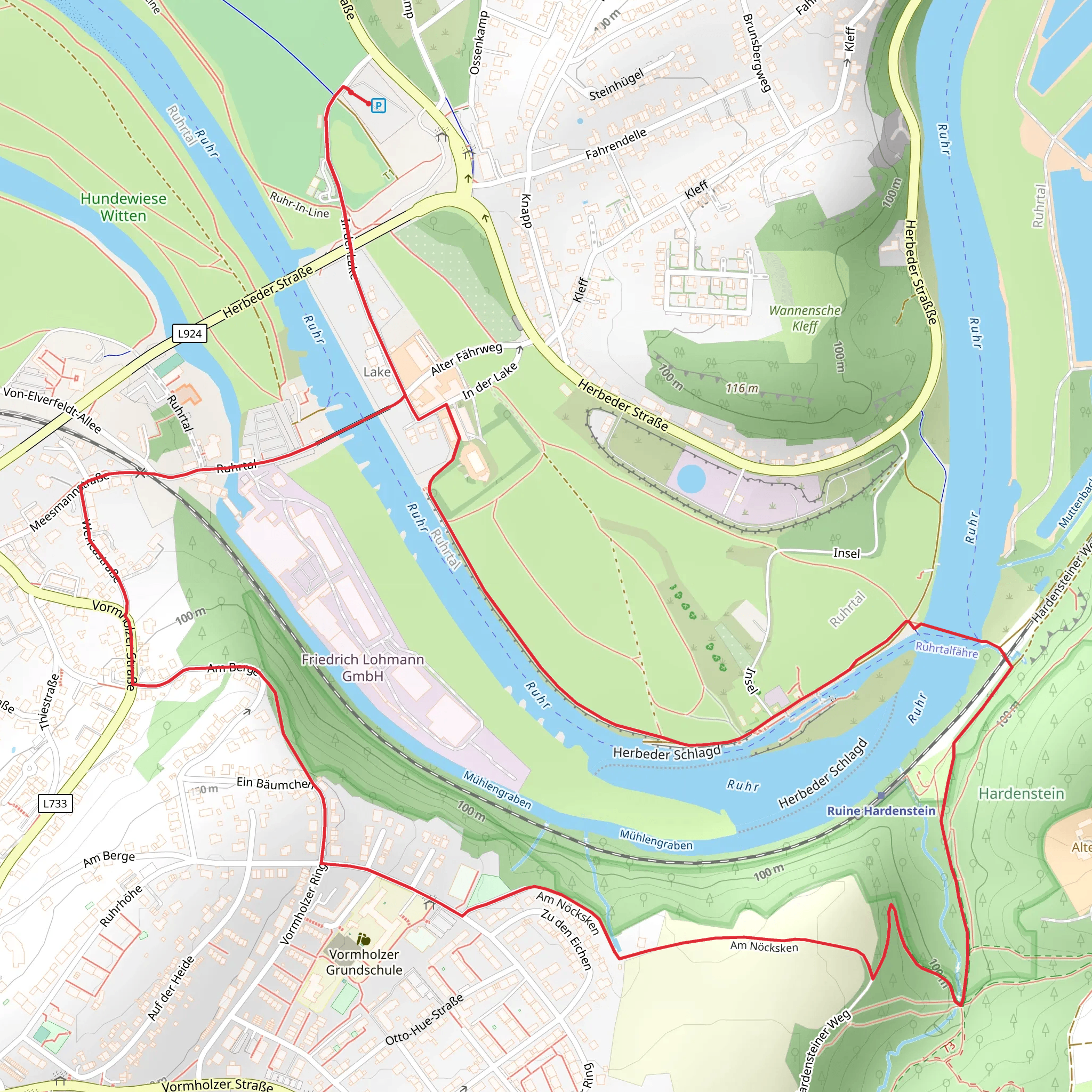 Ruhrtal, Hardensteiner Weg and River Ruhr Loop - Ruine Hardenstein mobile static map