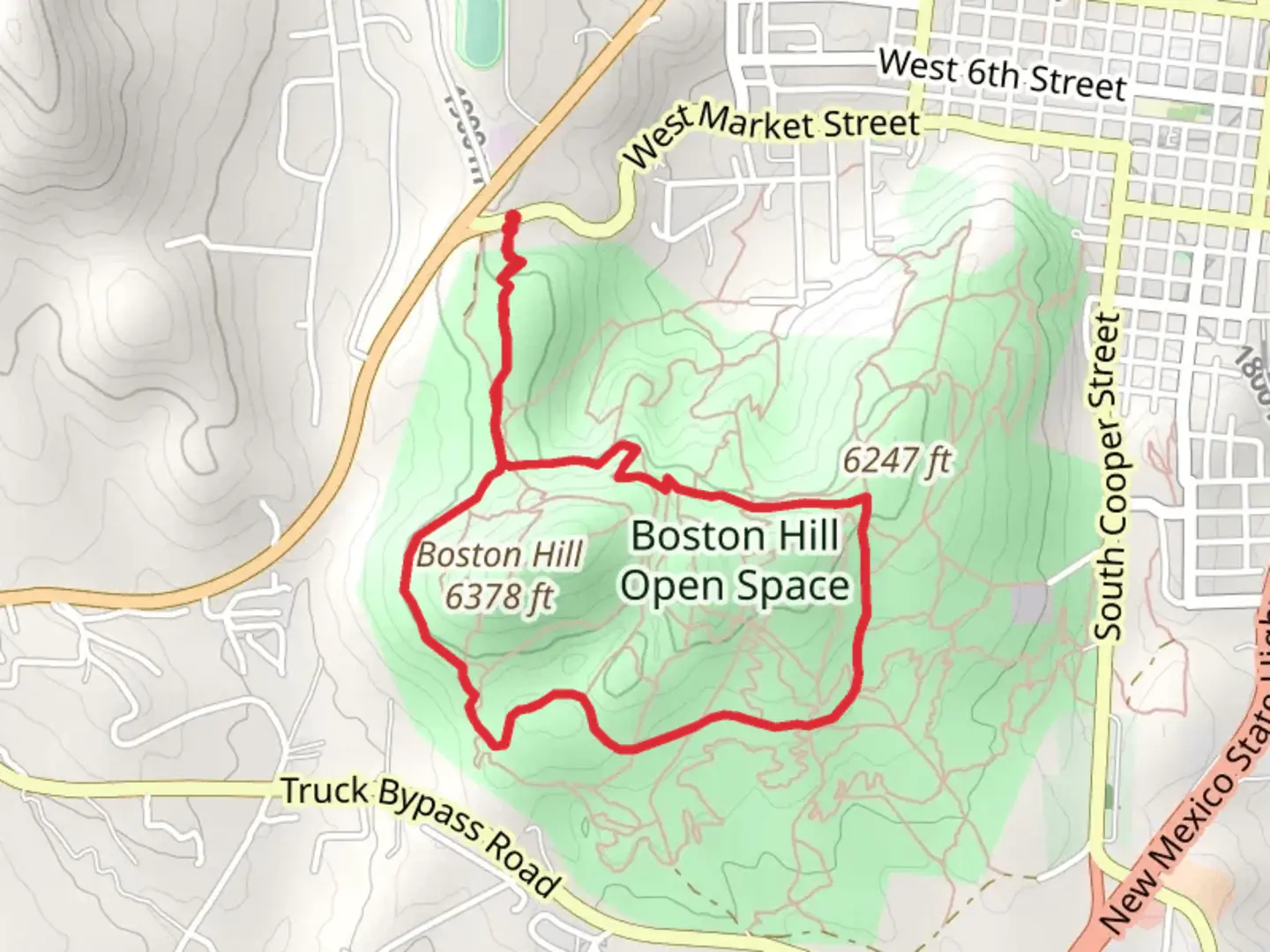 An image depicting the trail Loop Around Boston Hill and Boston Hill Open Space and its surrounding area.