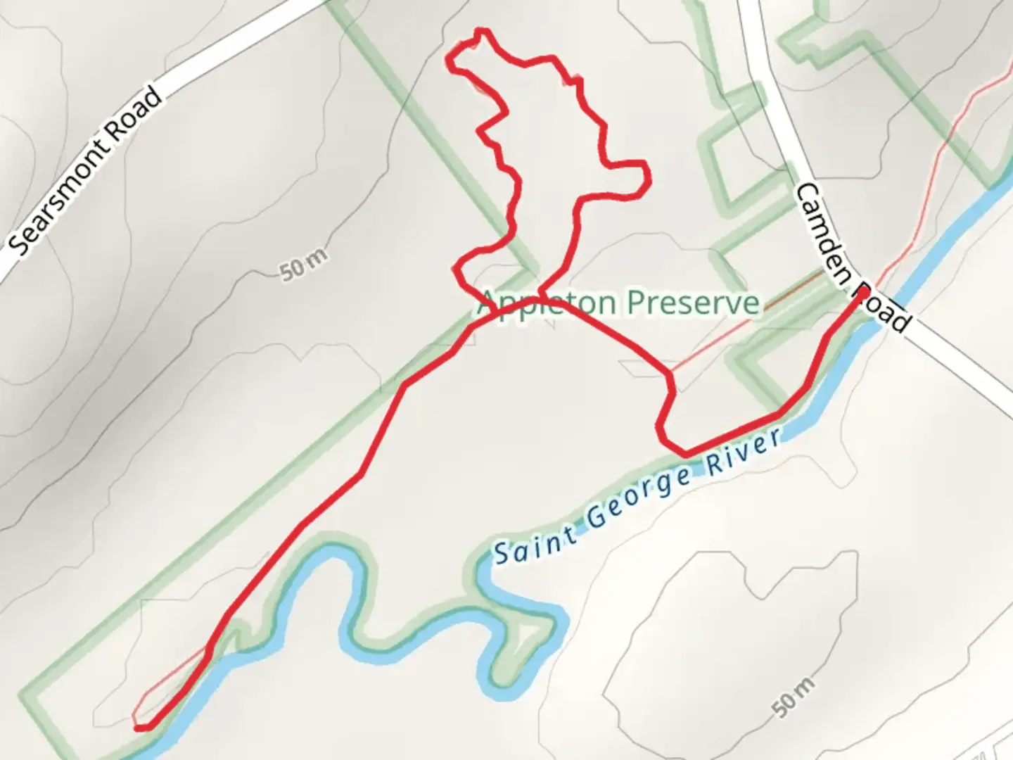 An image depicting the trail St George River from Camden Road and its surrounding area.