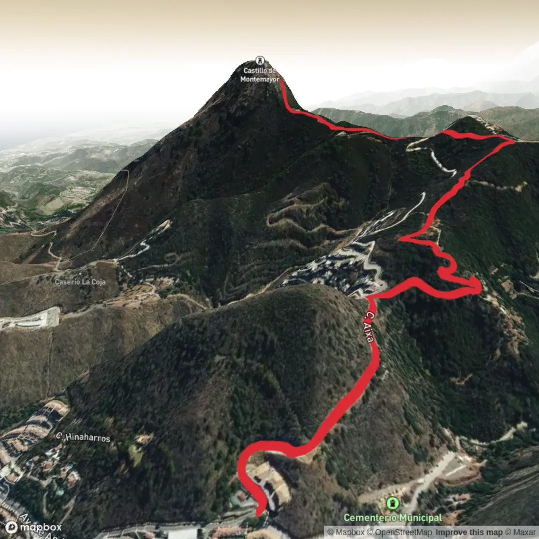 An image depicting the trail PR-A 165 Benahavis to Castillo de Montemayor and its surrounding area.
