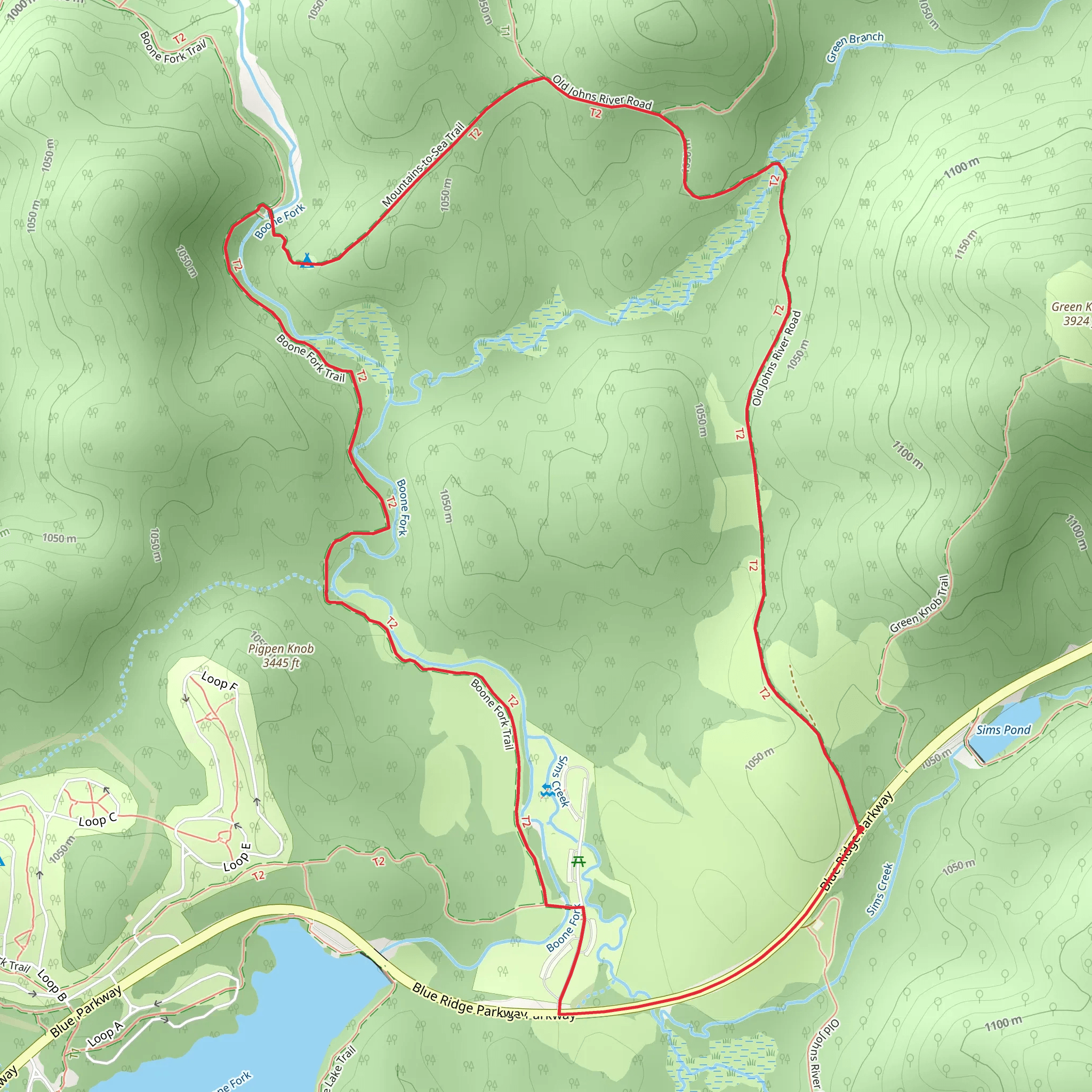 Old John River and Boone Fork Trail mobile static map