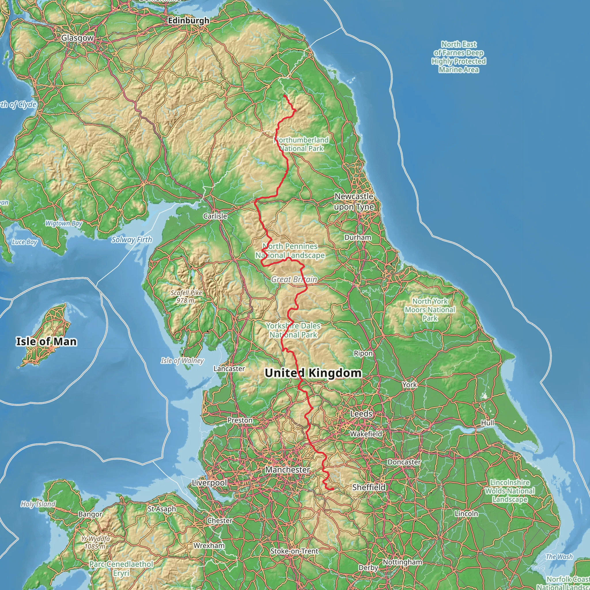 Pennine Way - South to North mobile static map