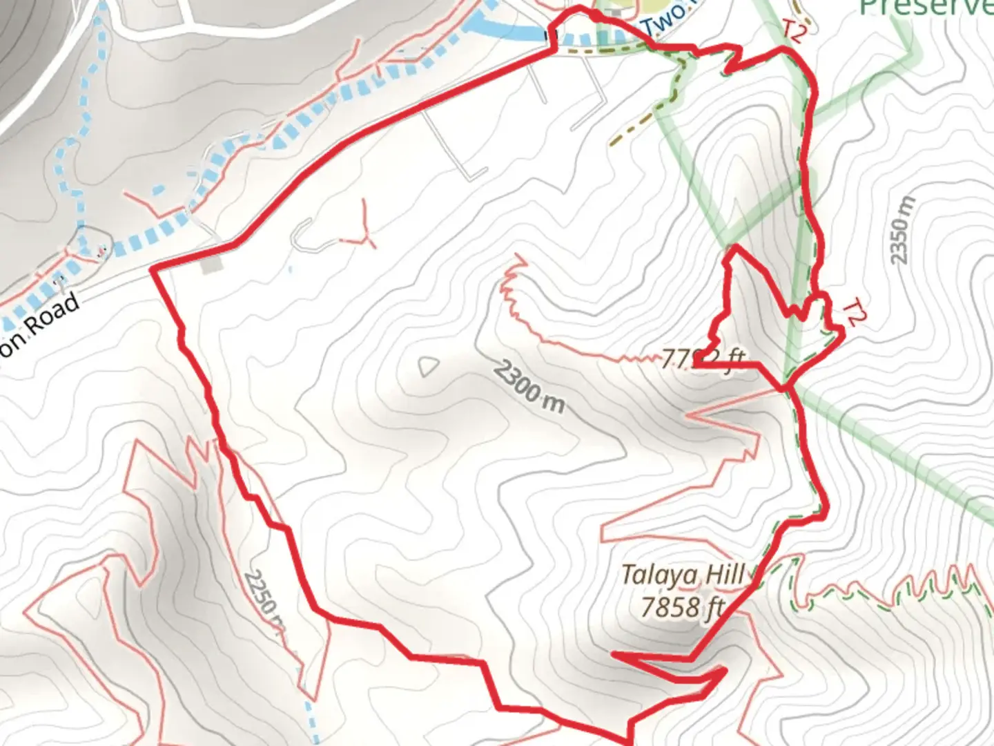 An image depicting the trail Upper Canyon Road and Arroyo Polay Loop Trail and its surrounding area.