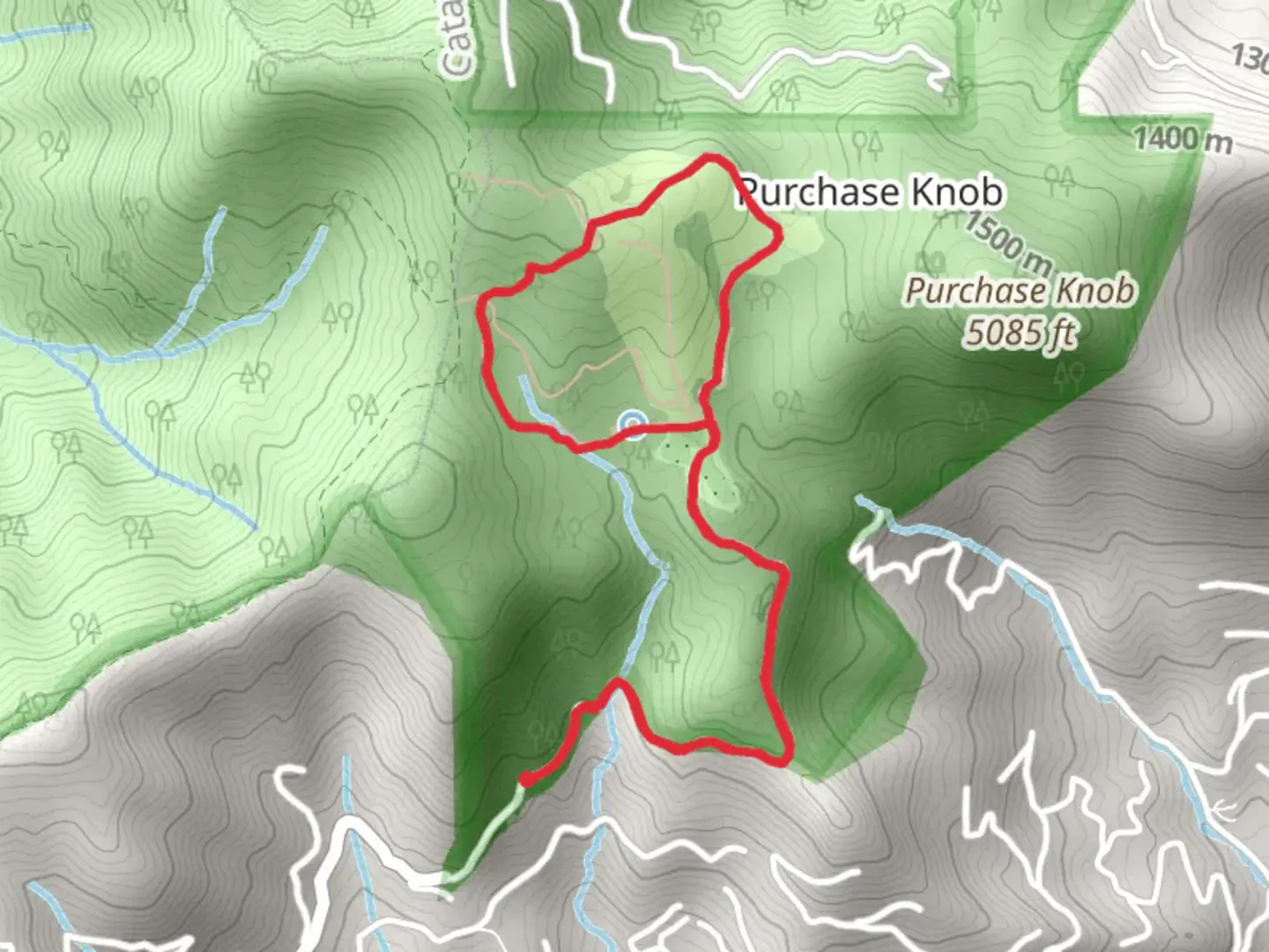 An image depicting the trail Purchase Road and Ferguson Cabin Loop Trail and its surrounding area.