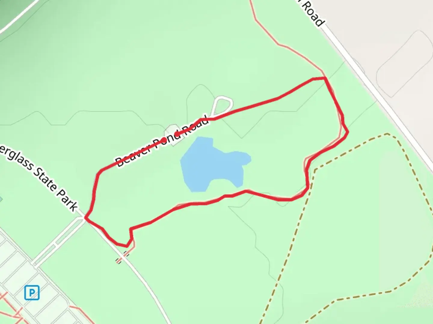 An image depicting the trail Beaver Pond Road and Glimmerglass State Park Loop and its surrounding area.
