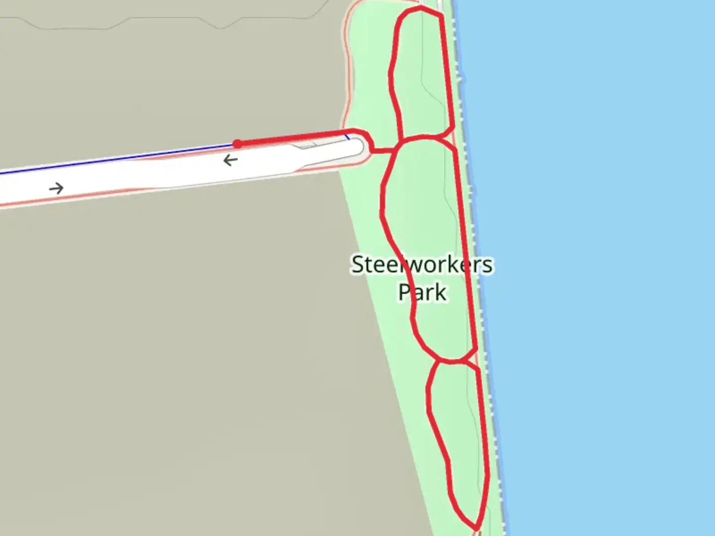 An image depicting the trail Steelworkers Park Loop and its surrounding area.