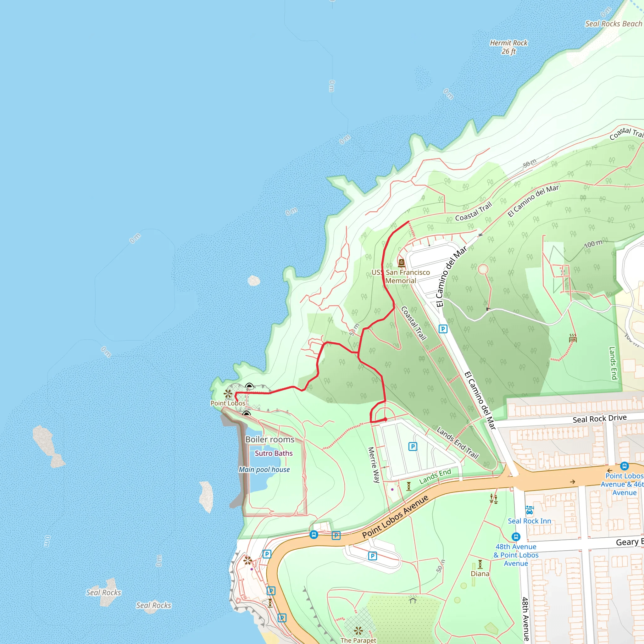 Sutro Baths Upper Trail mobile static map