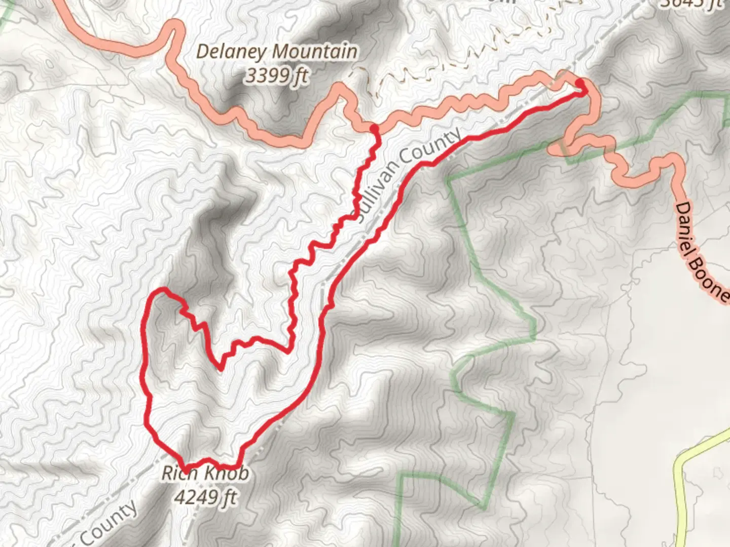 An image depicting the trail Snake Spur Road and Appalachian Trail and its surrounding area.
