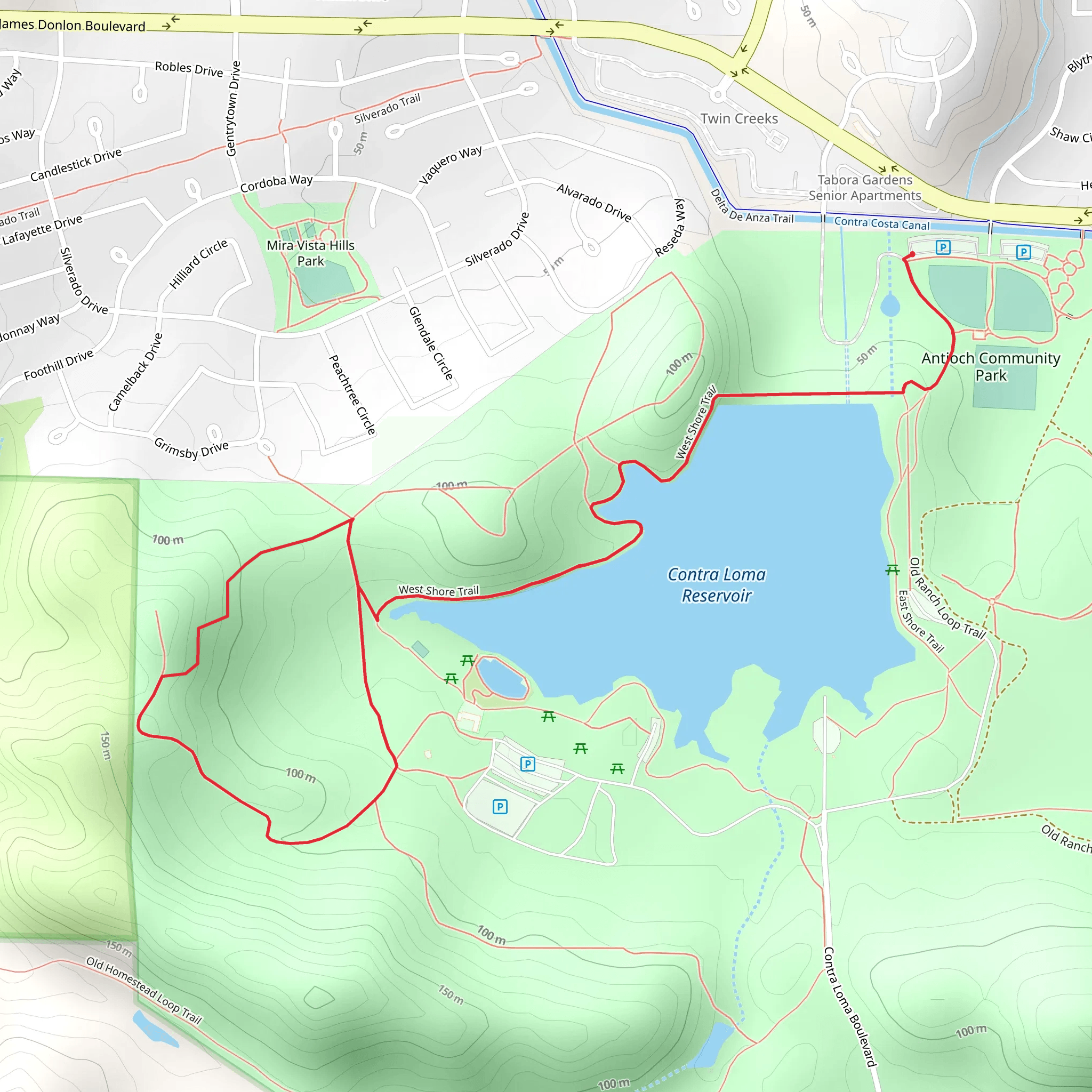 Contra Loma Reservoir and West Shore Trail mobile static map