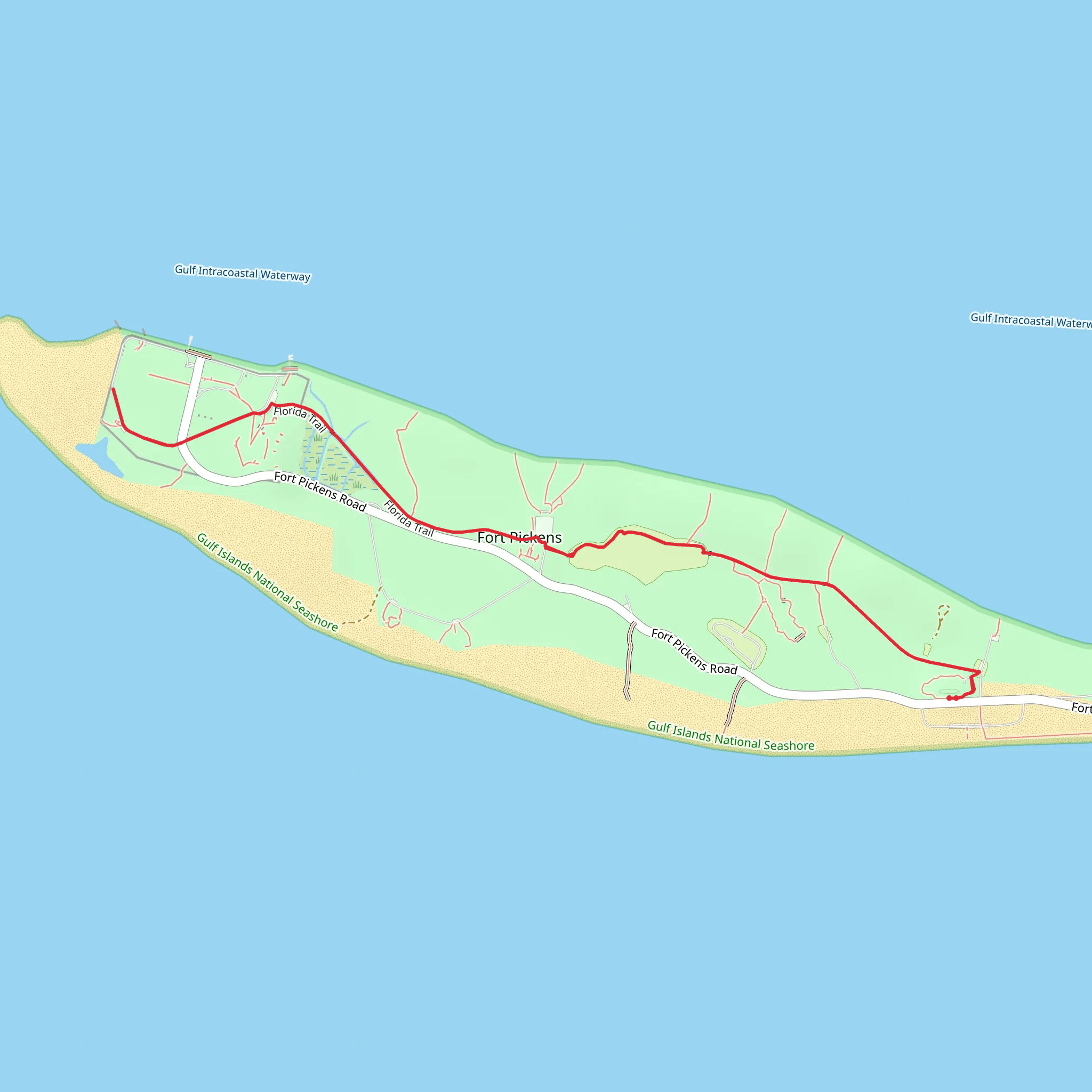 Fort Pickens via Florida Trail mobile static map