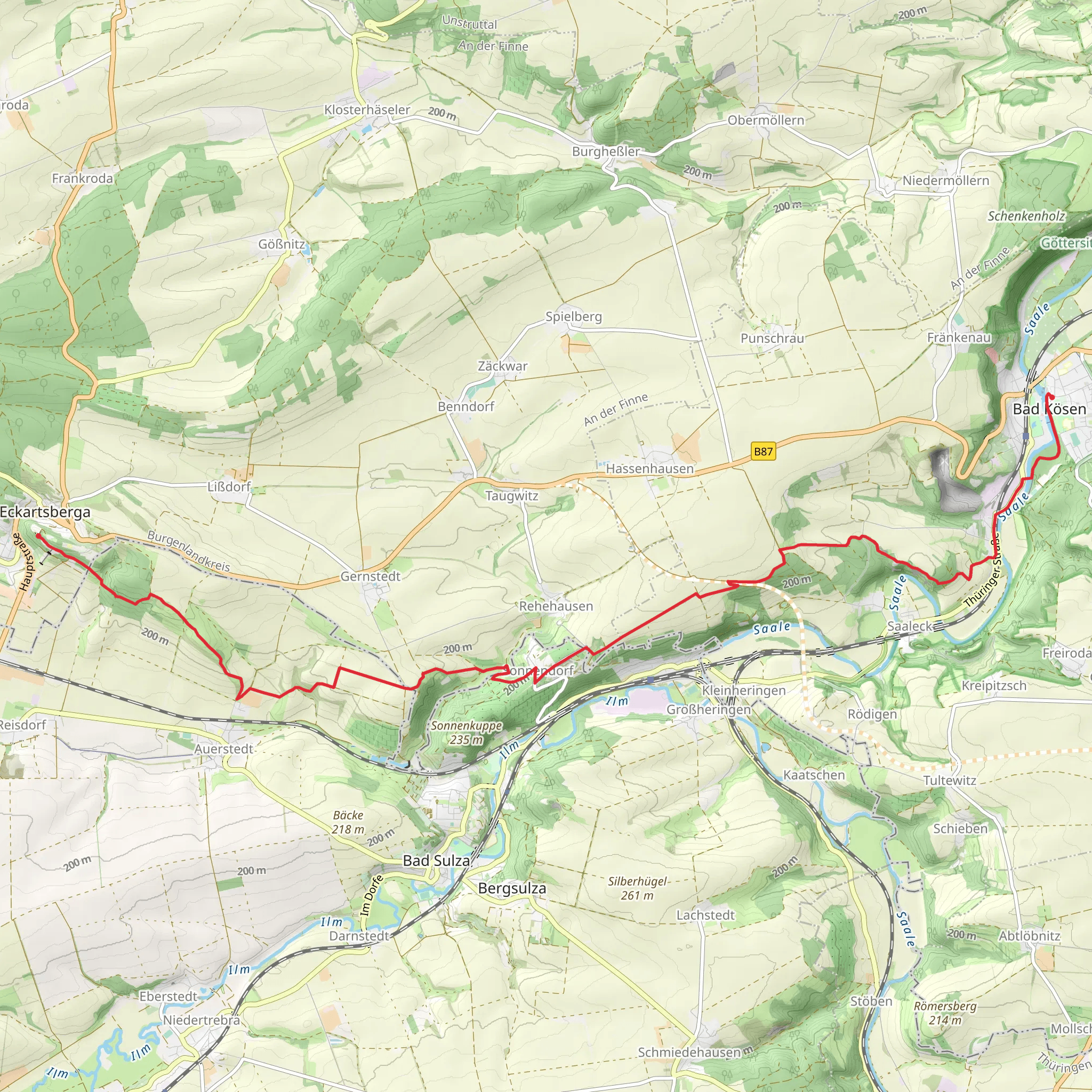 Eckartsberga to Bad Kösen Walk via Finnewanderweg and River Saale mobile static map