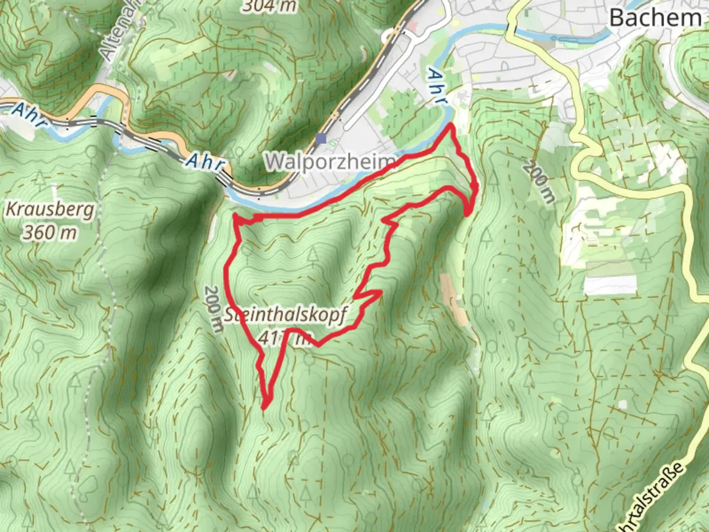 An image depicting the trail Katzley and Steinthalskopf Loop and its surrounding area.