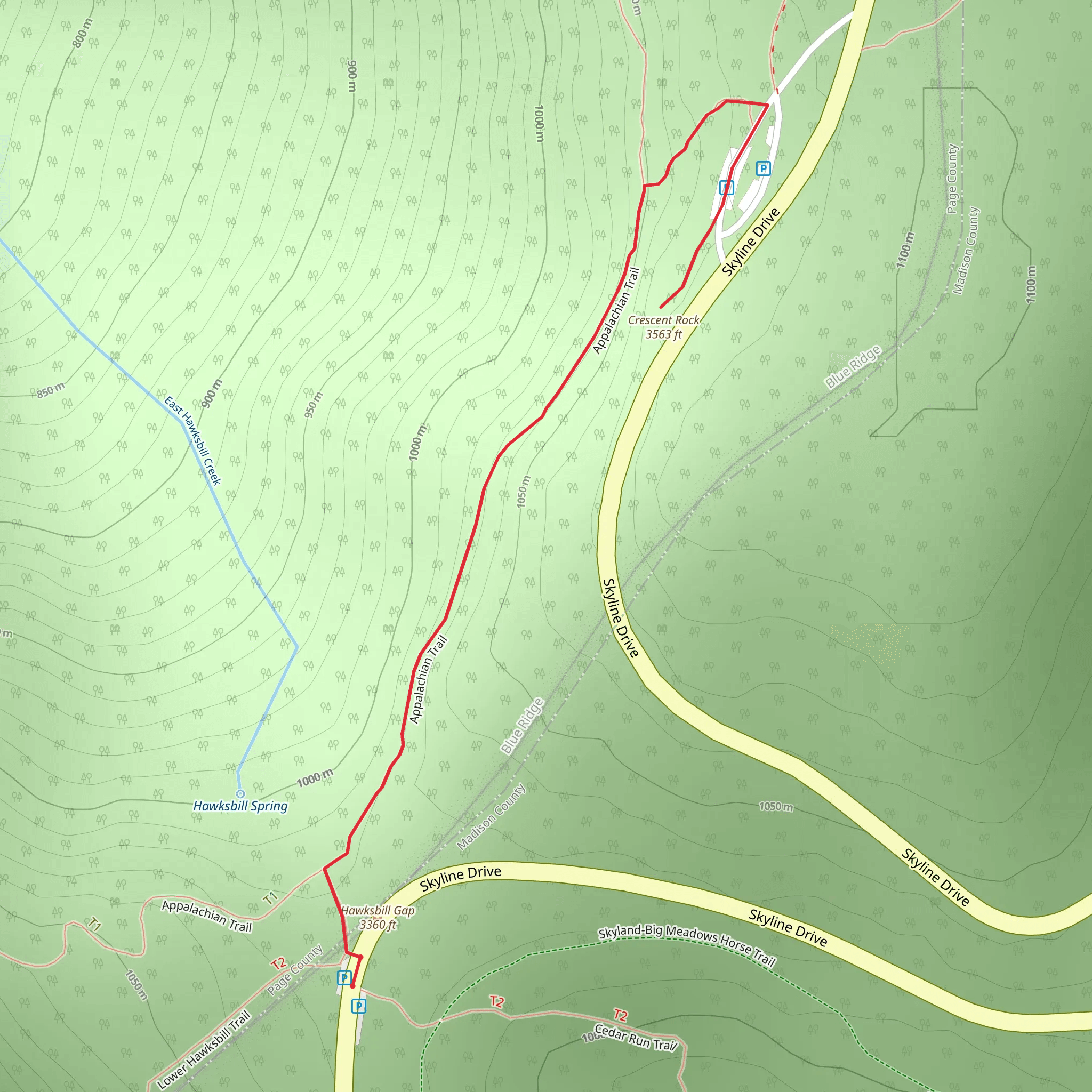 Crescent Rock via Appalachian Trail mobile static map