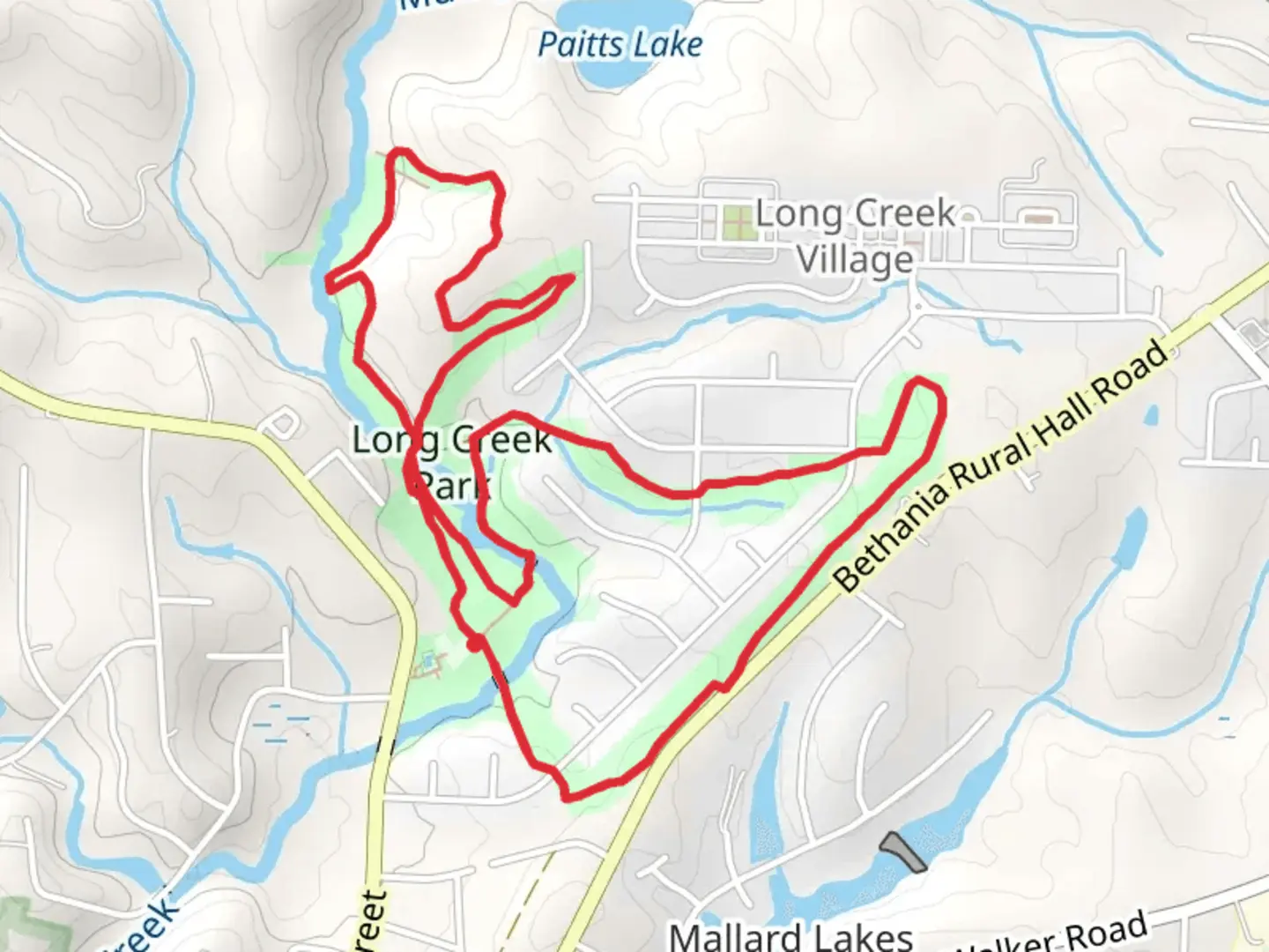 An image depicting the trail Long Creek Park Loop and its surrounding area.