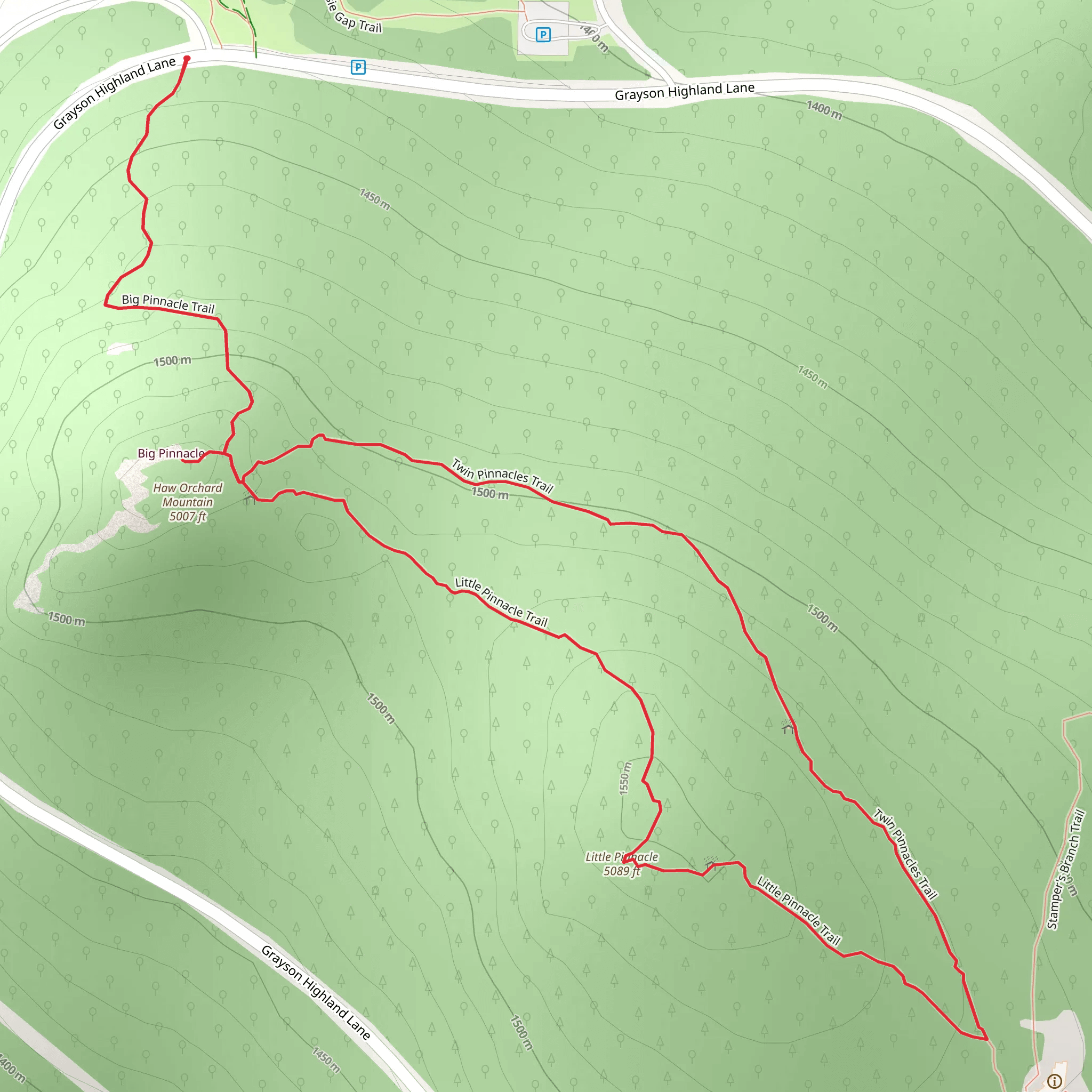 Little Pinnacle and Twin Pinnacles Loop Trail mobile static map