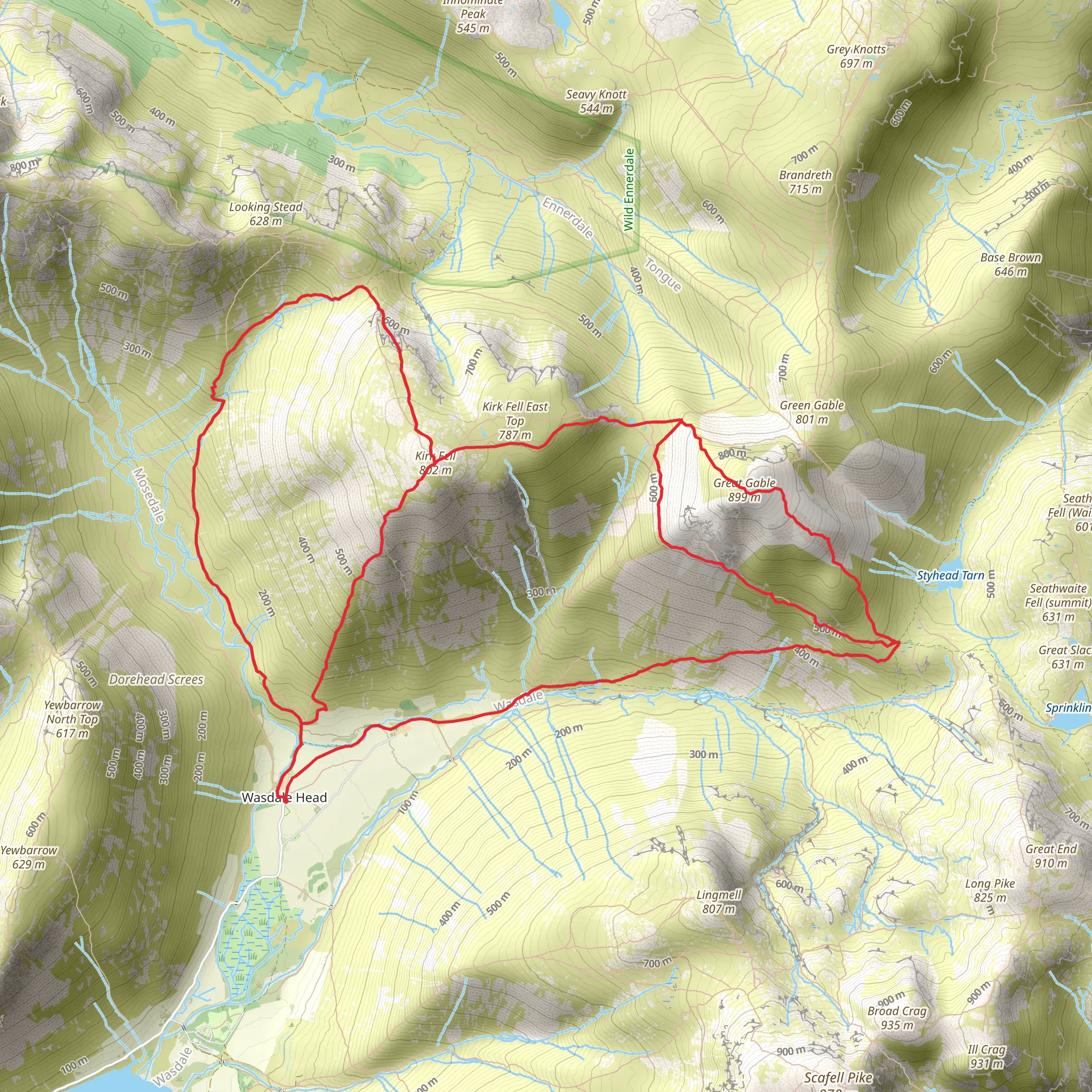 Kirk Fell and Great Gable Loop via Black Head Pass mobile static map