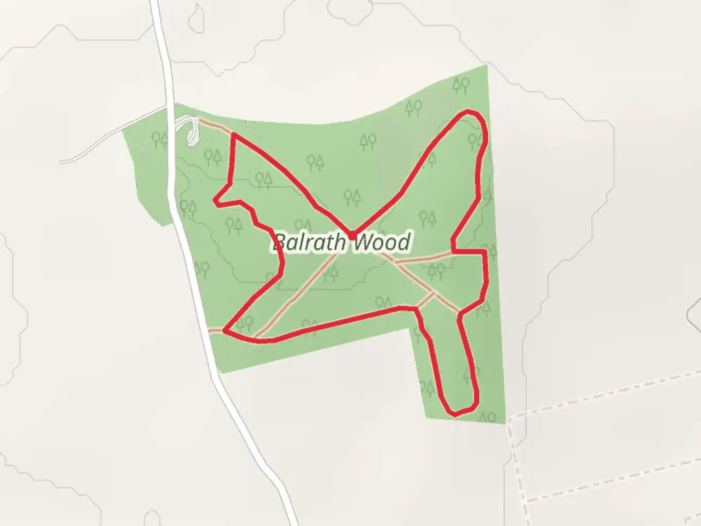 An image depicting the trail Balrath Wood - Long Walk and its surrounding area.