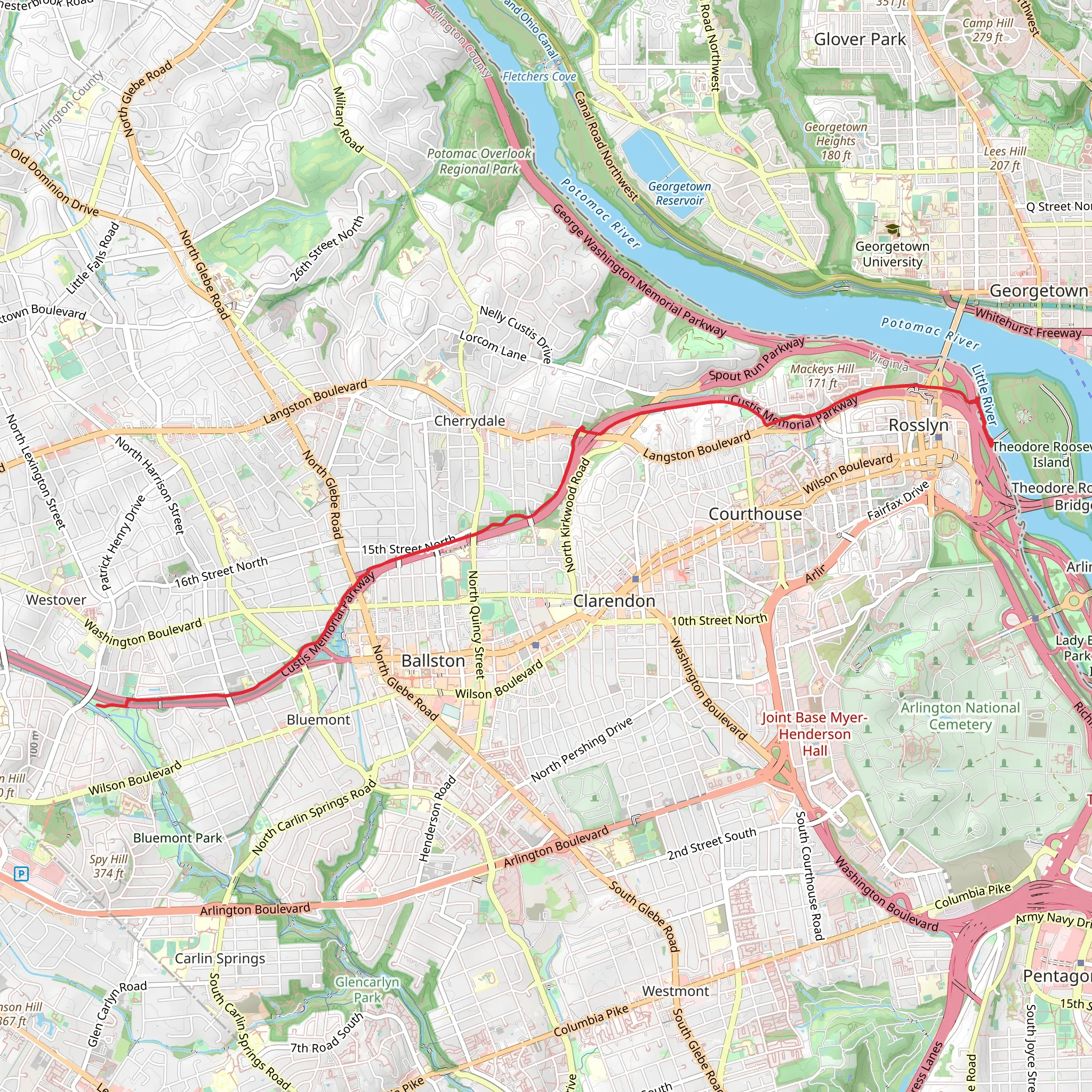Mount Vernon and Custis Trail mobile static map
