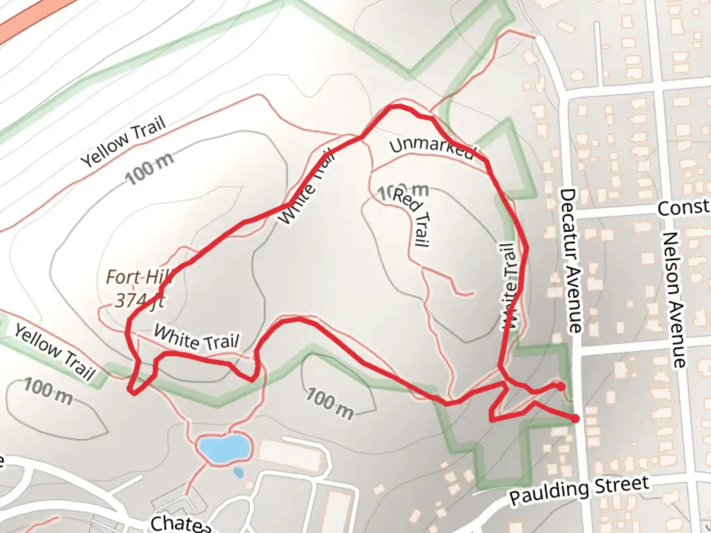 An image depicting the trail Fort Hill and Fort Hill Park Loop and its surrounding area.