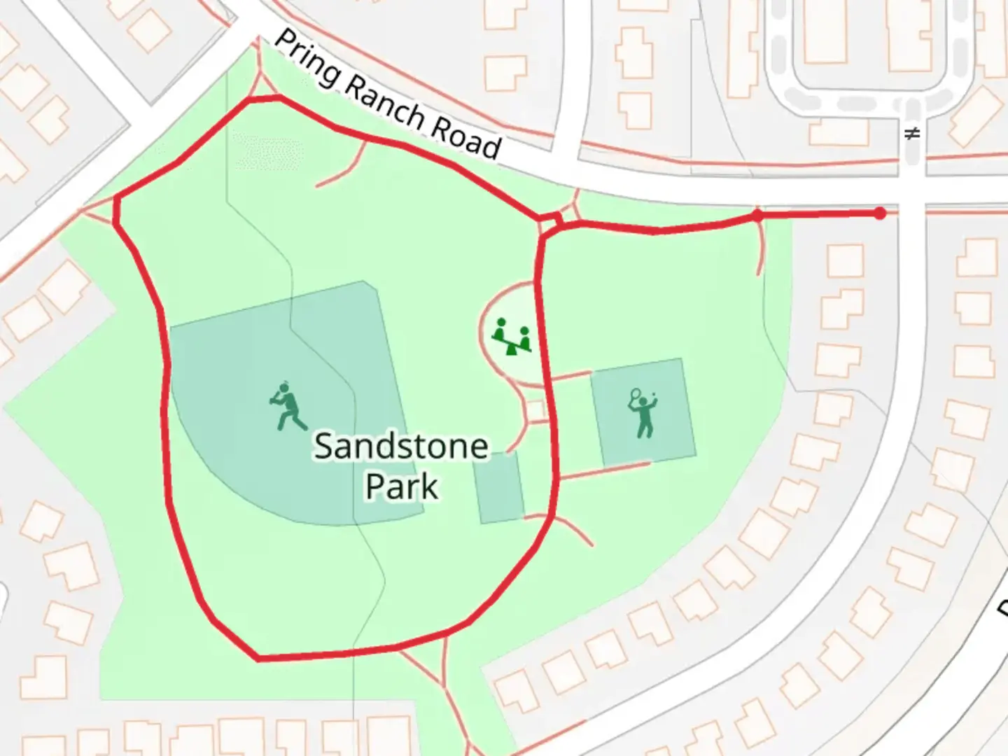 An image depicting the trail Sandstone Park Loop and its surrounding area.