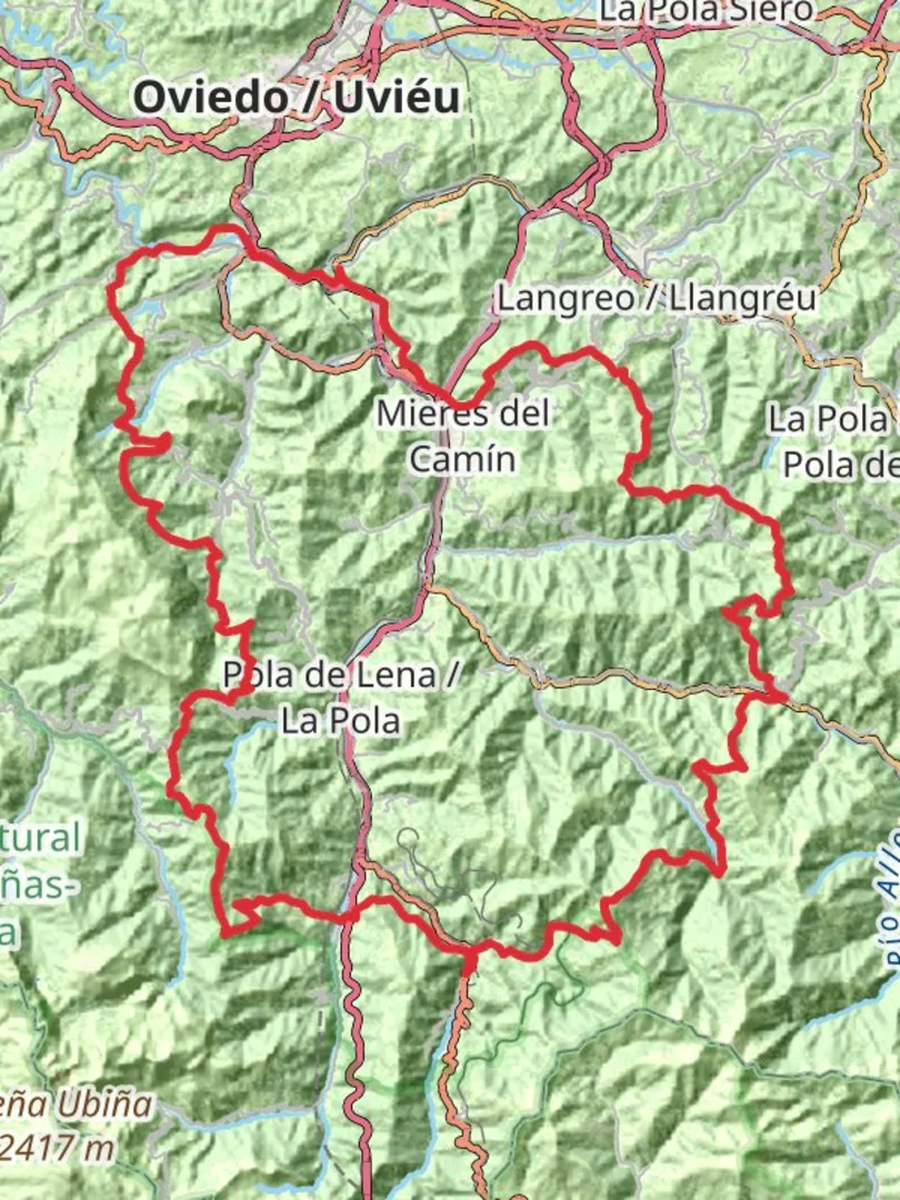 An image depicting the trail GR 208 Anillo de la Montaña Central and its surrounding area.